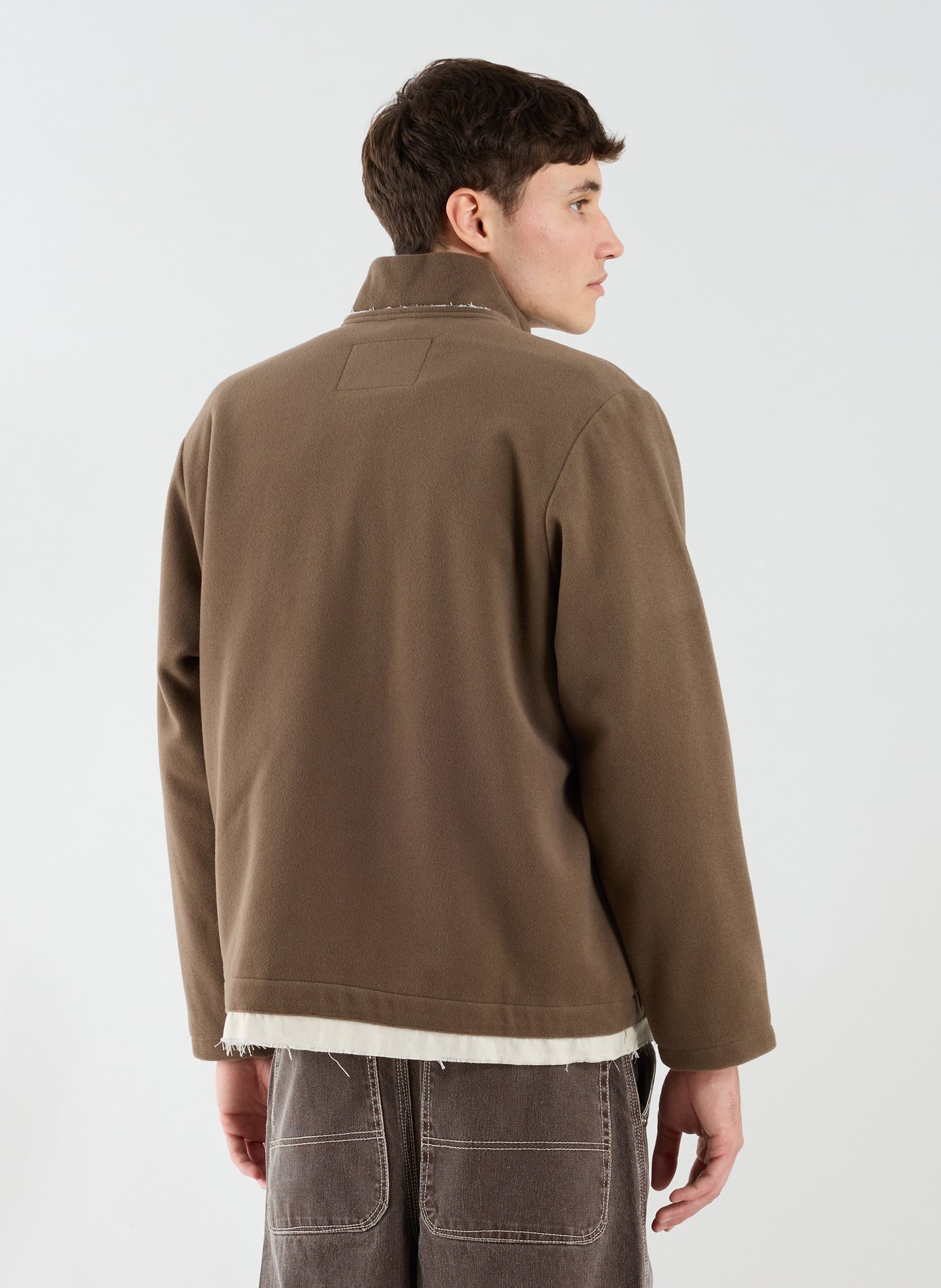 Zipped wool fleece anorak with high collar CAMIEL FORTGENS Brown