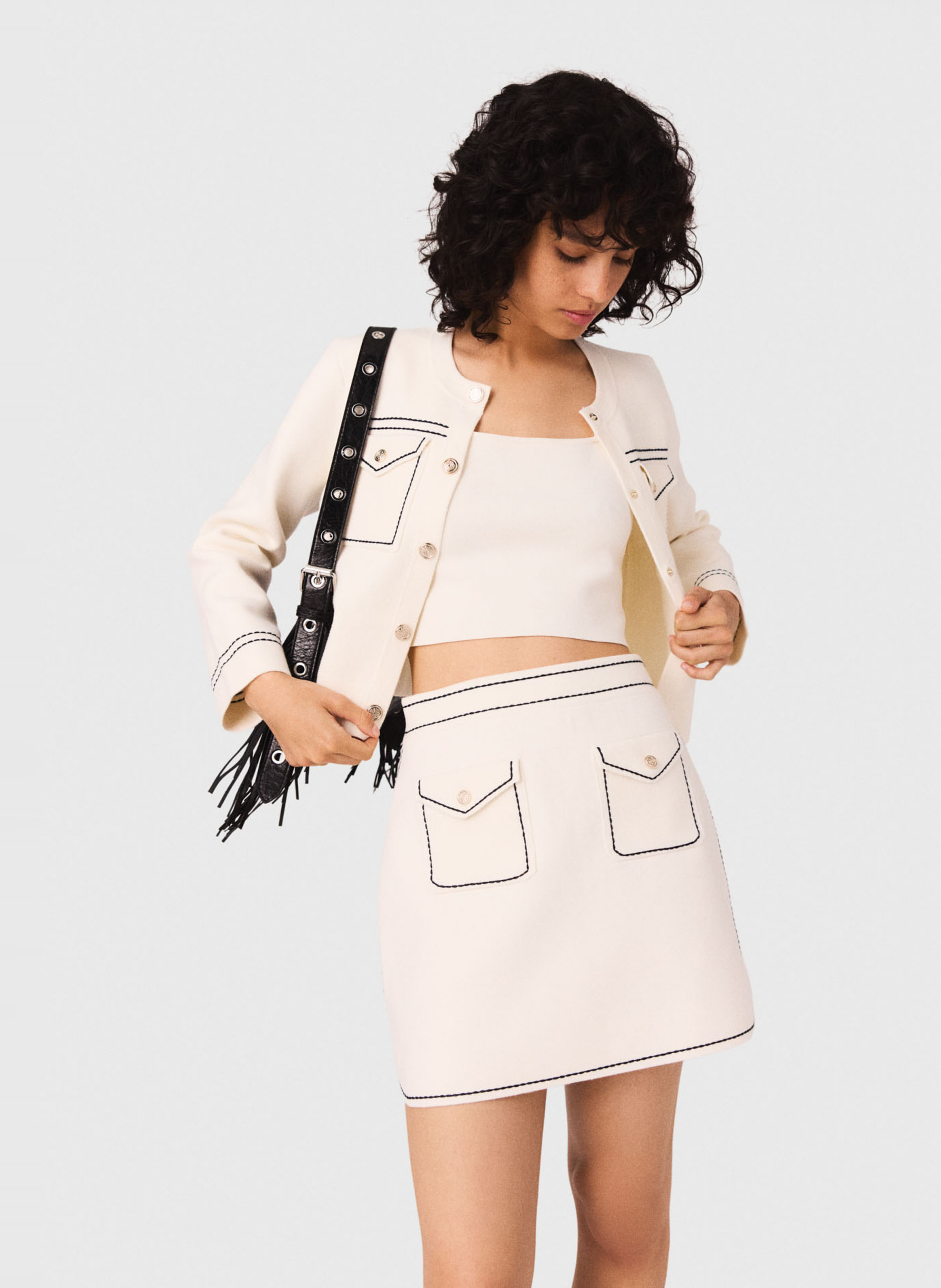 Jupe courte droite MAJE Beige