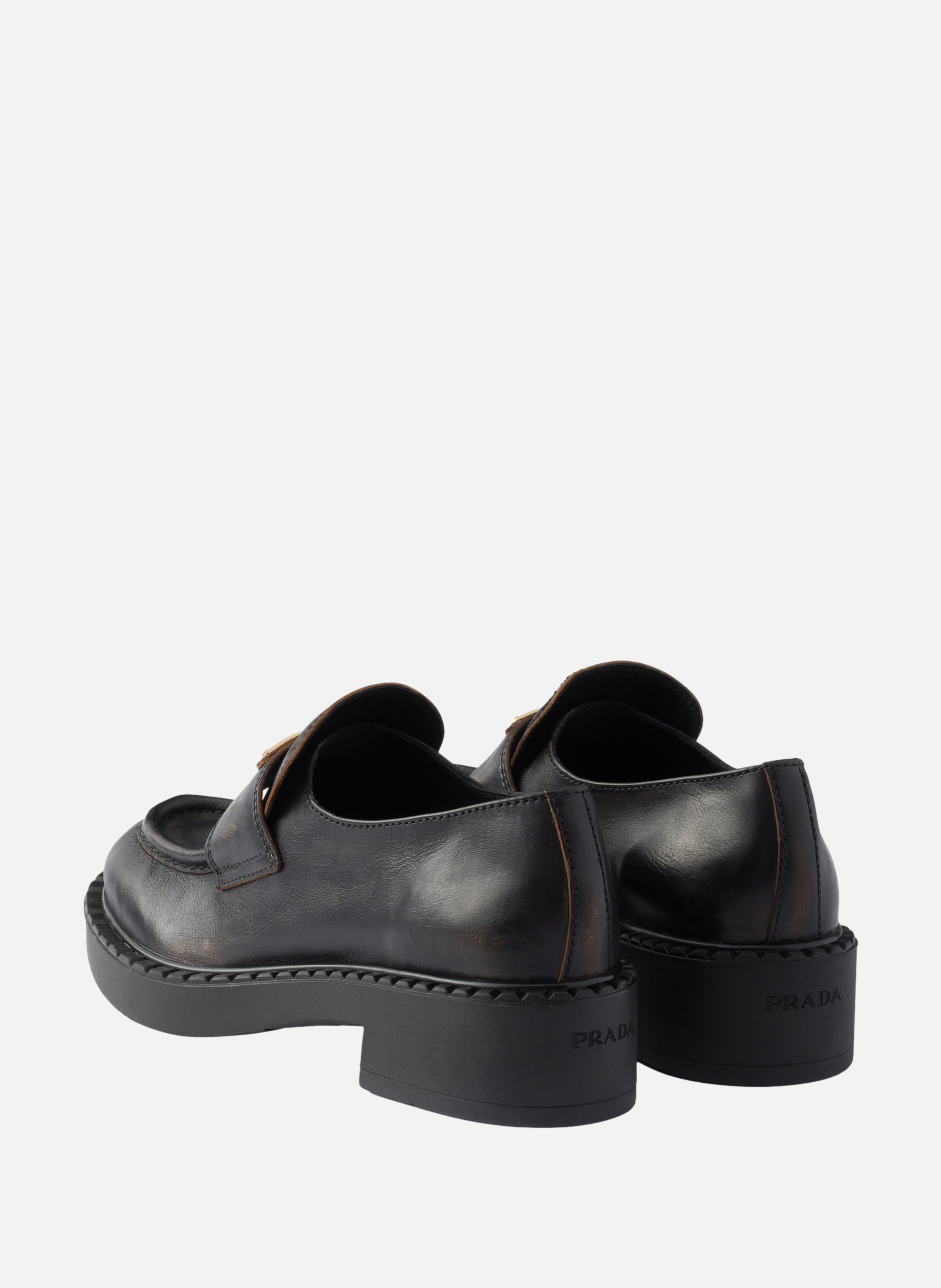 Mocassins en cuir chocolat vieilli PRADA Noir