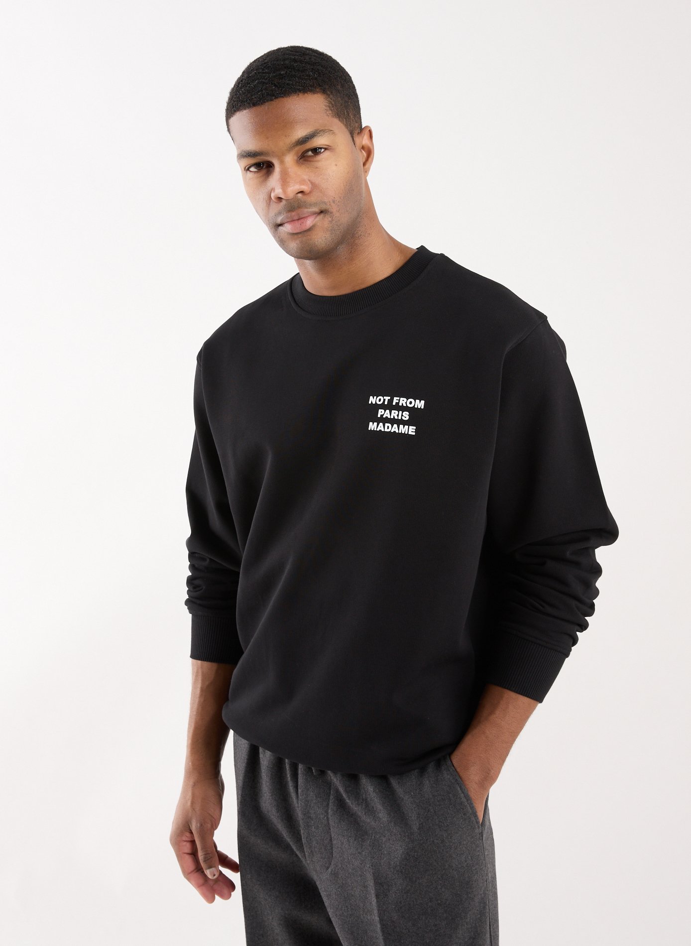Sweatshirt Slogan en coton molleton DROLE DE MONSIEUR Noir