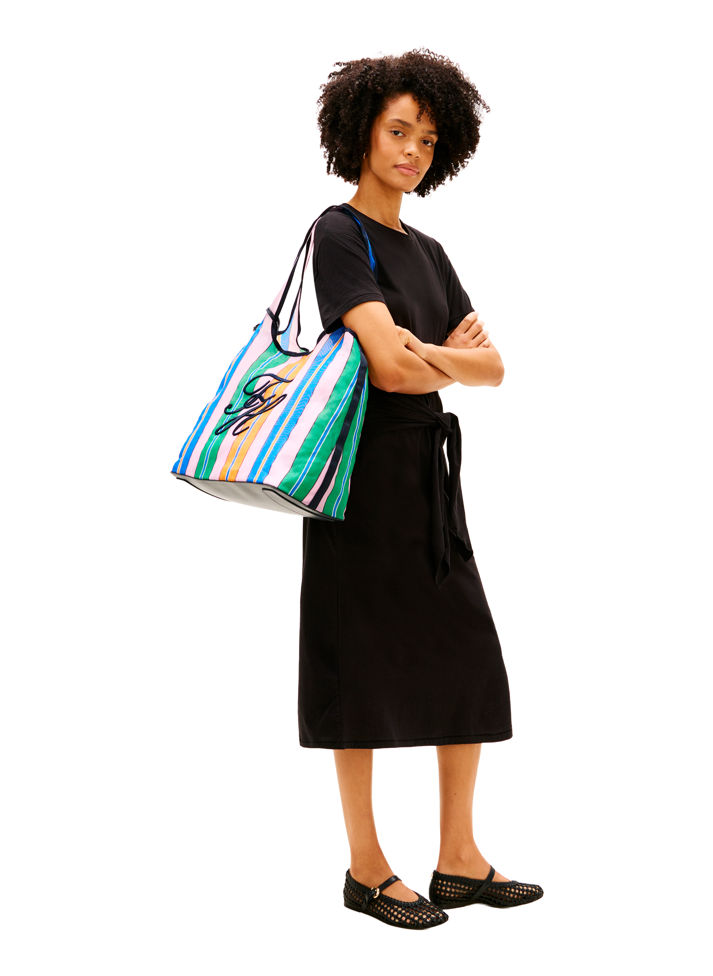 Sac cabas rayé à logo brodé TOMMY HILFIGER Rose