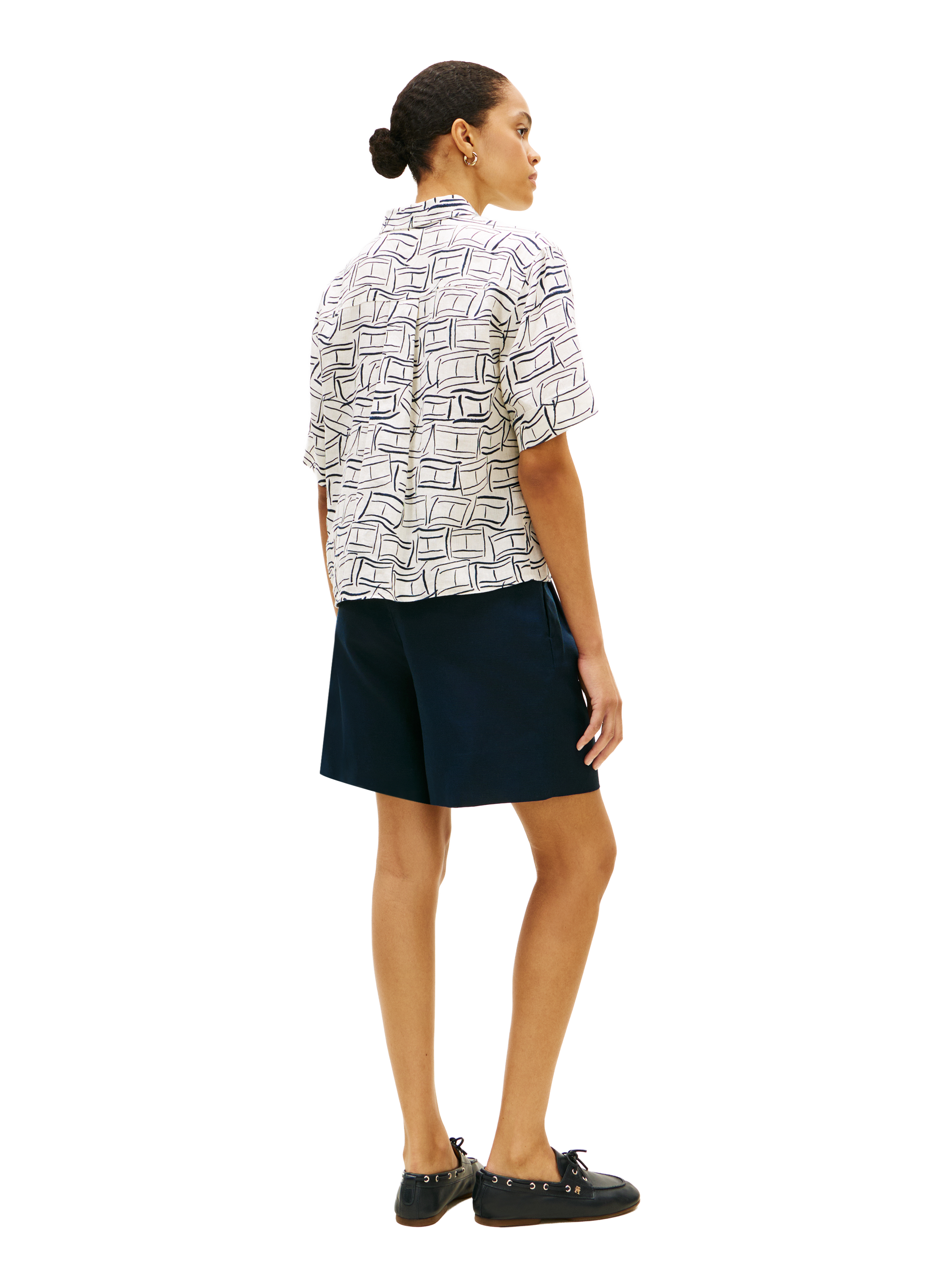 Chemise courte à logo en lin TOMMY HILFIGER Multicolore