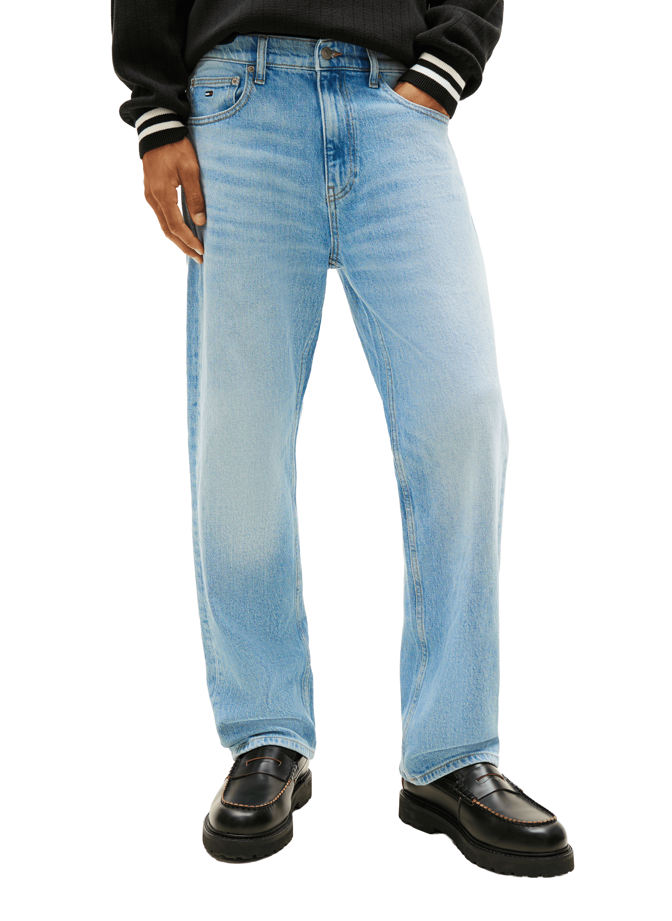 Straight leg washed denim jeans in mixed cotton TOMMY HILFIGER Blue