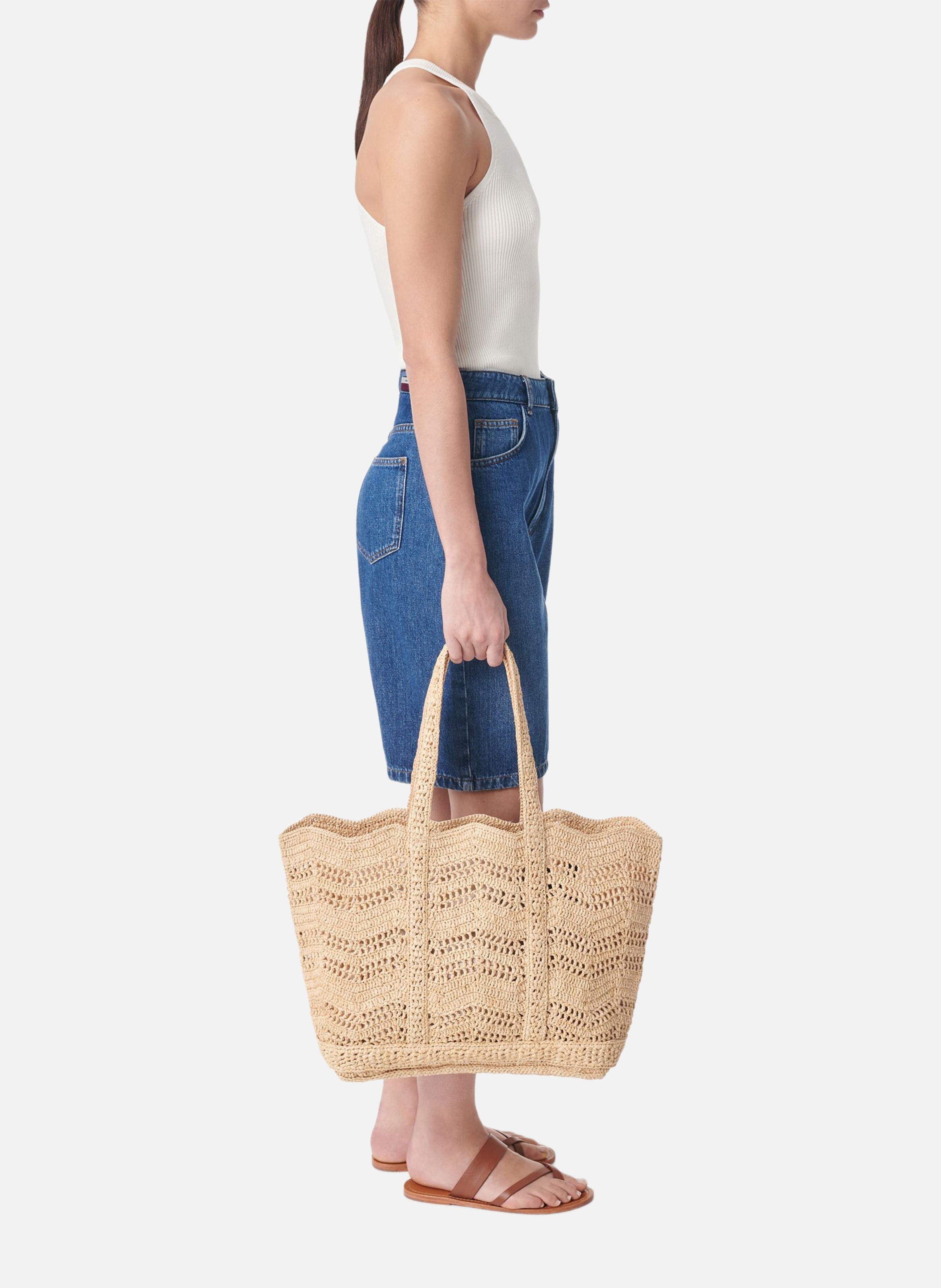 Cabas l en raphia VANESSA BRUNO Beige