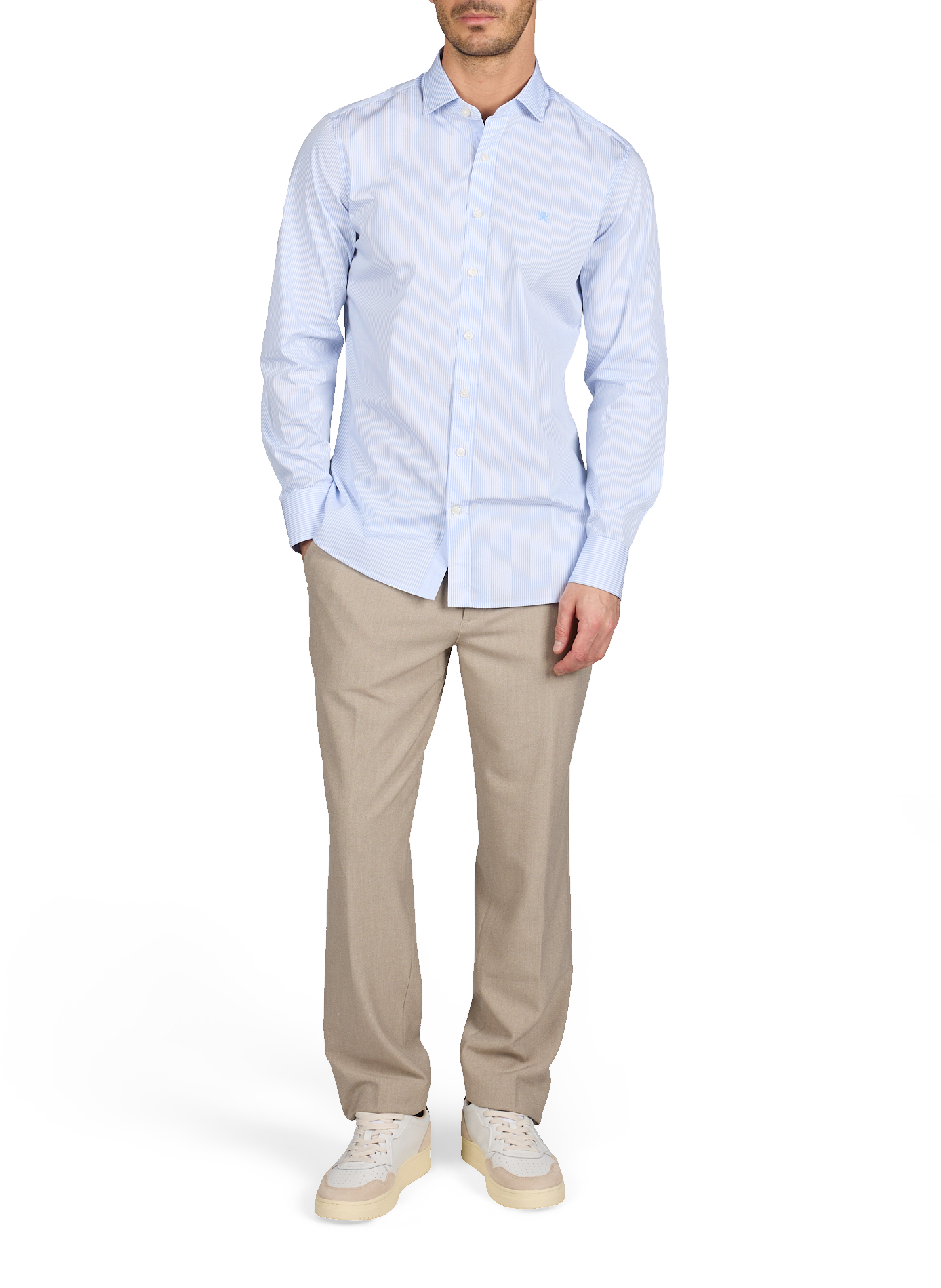 Chemise droite à rayures en coton HACKETT Bleu