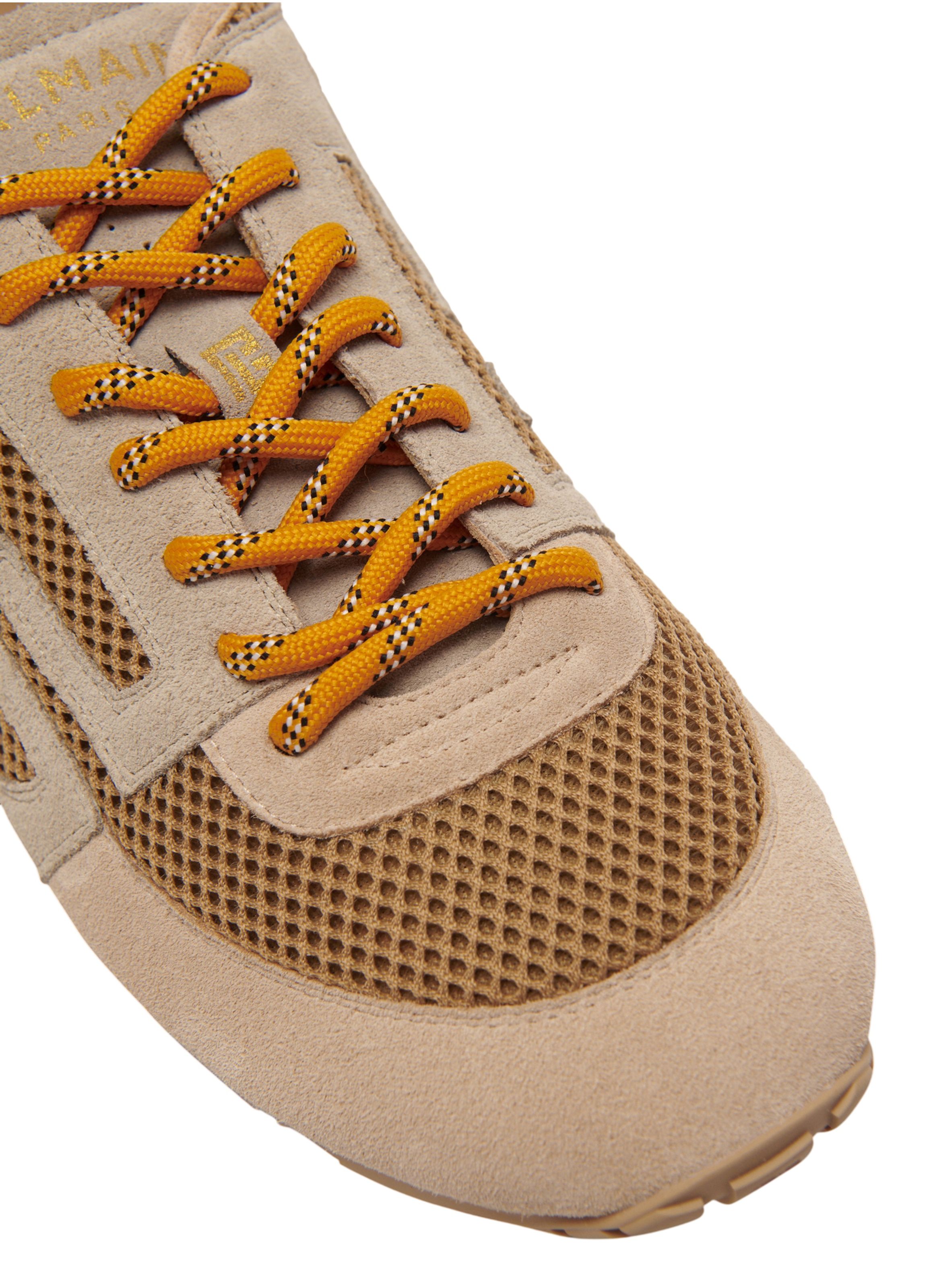 Baskets racer 45 en mesh et cuir suédé BALMAIN Beige