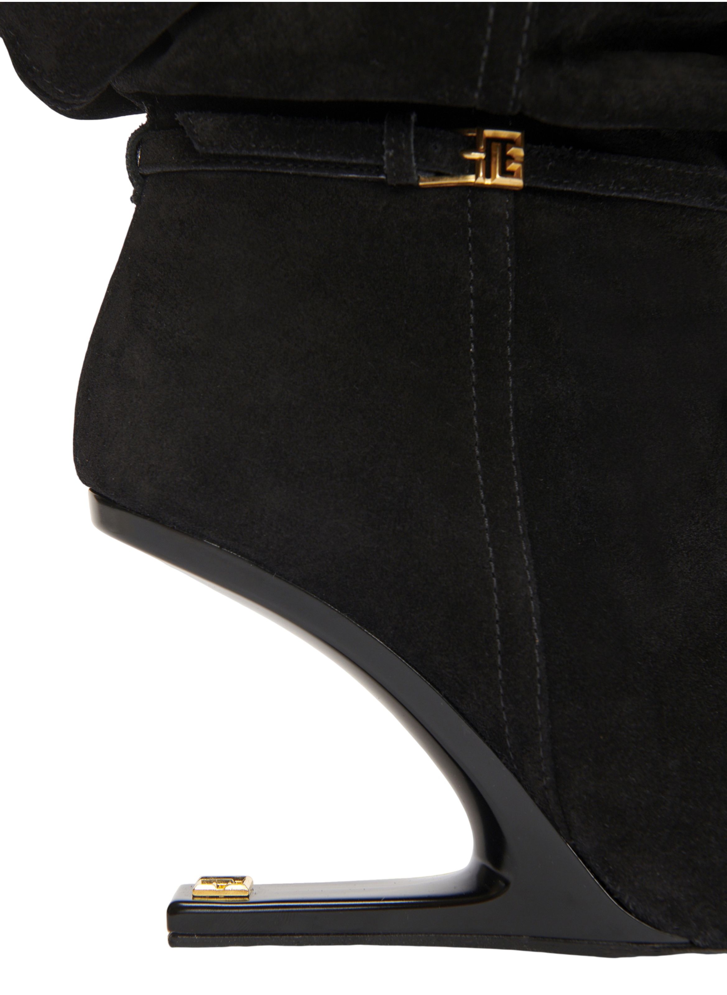 Bottines no wedge à pompon en cuir suédé BALMAIN Noir