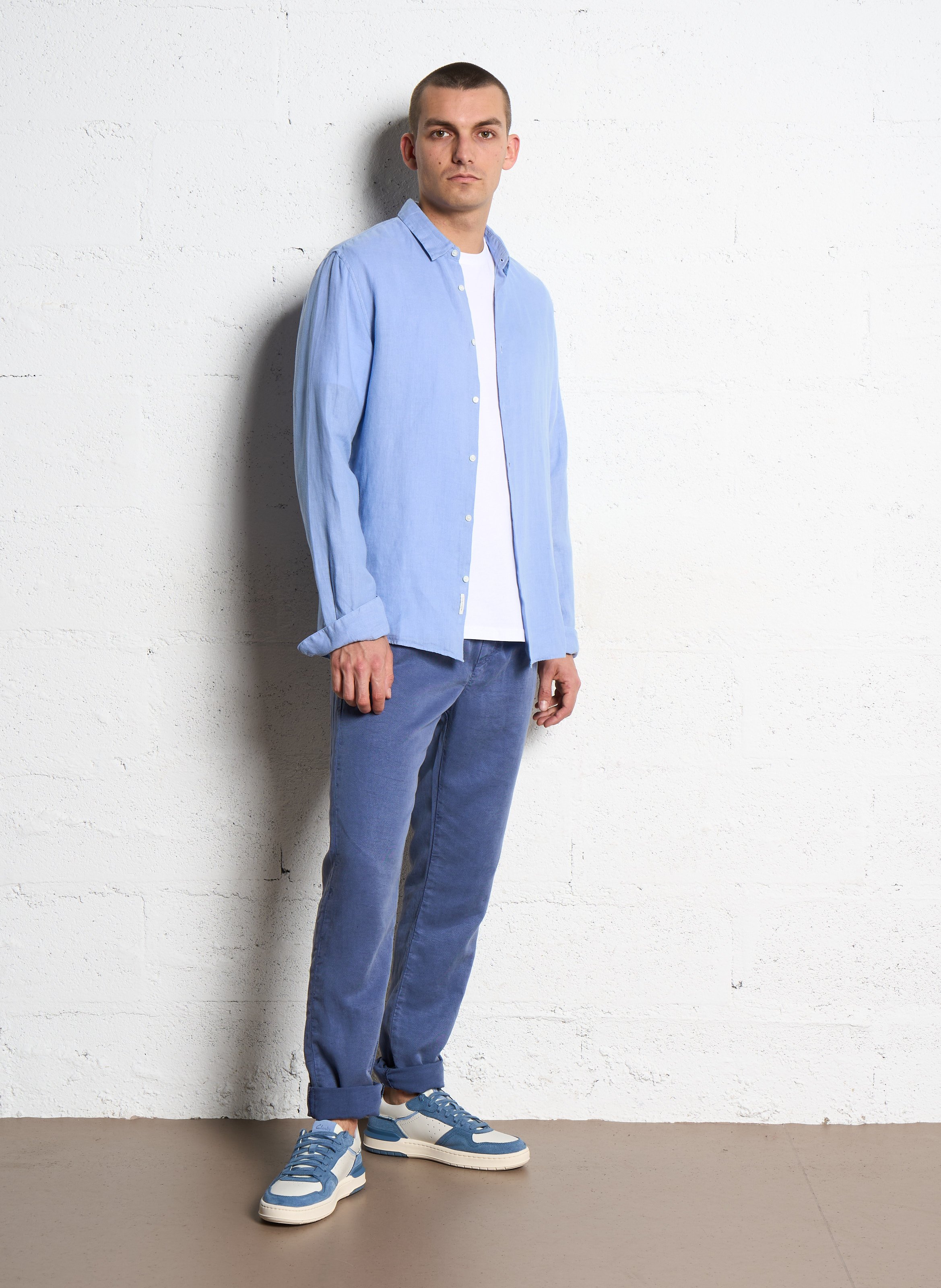 Chemise slim-fit col parisien en lin IKKS Bleu