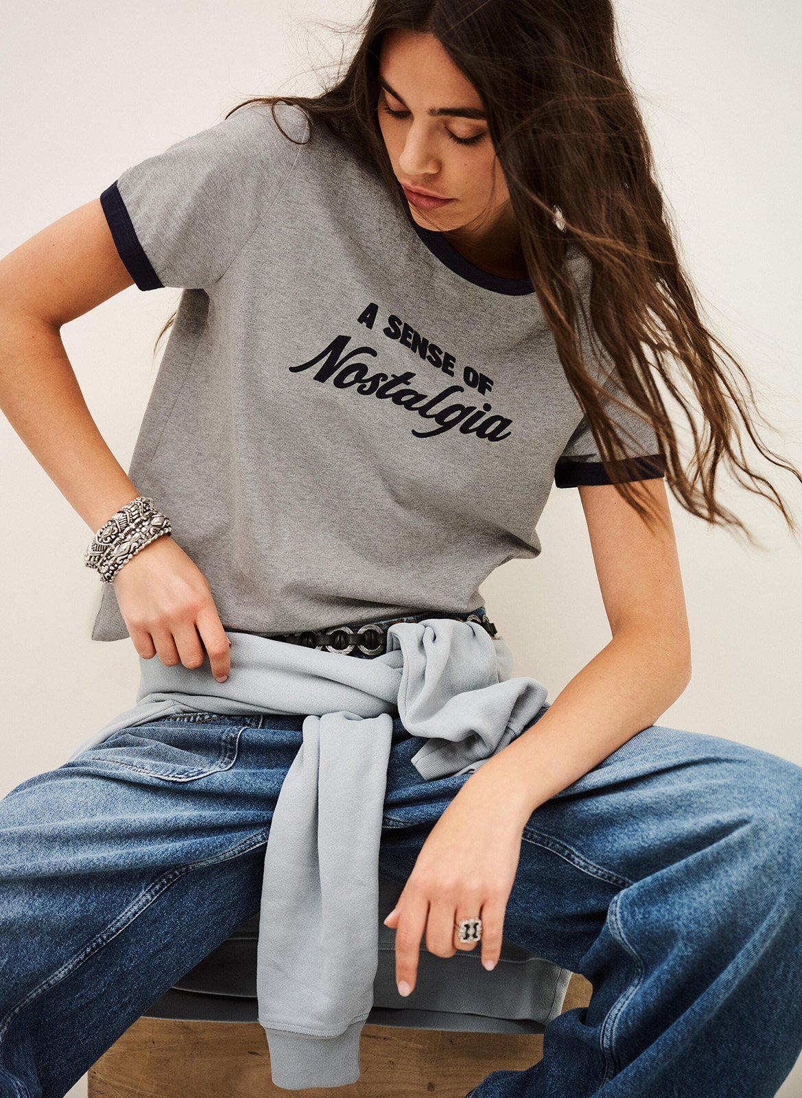 Tee-shirt sérigraphié en coton rosta BA&SH Gris