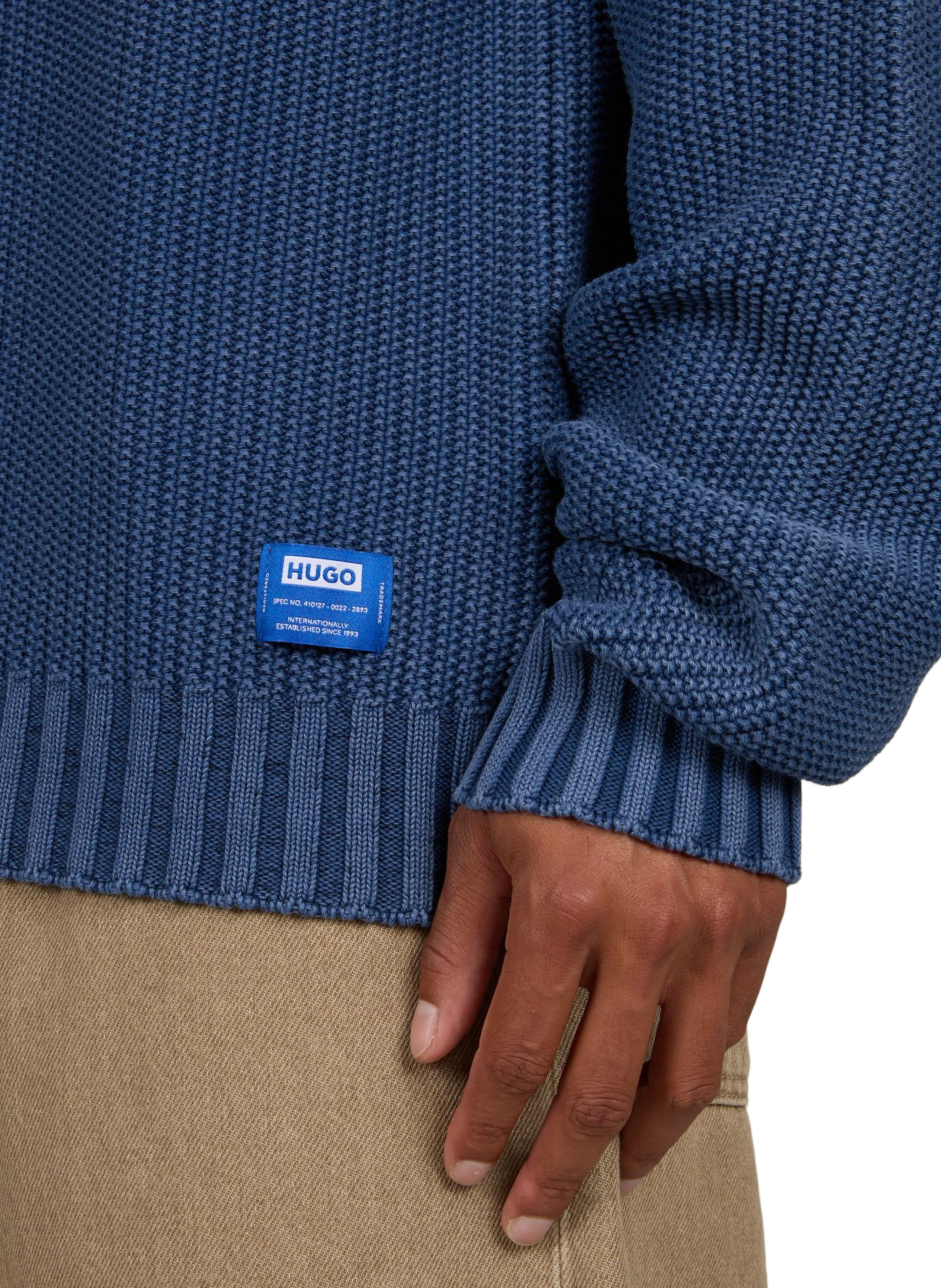 Rechte ronde hals trui van katoen HUGO BLUE Blauw