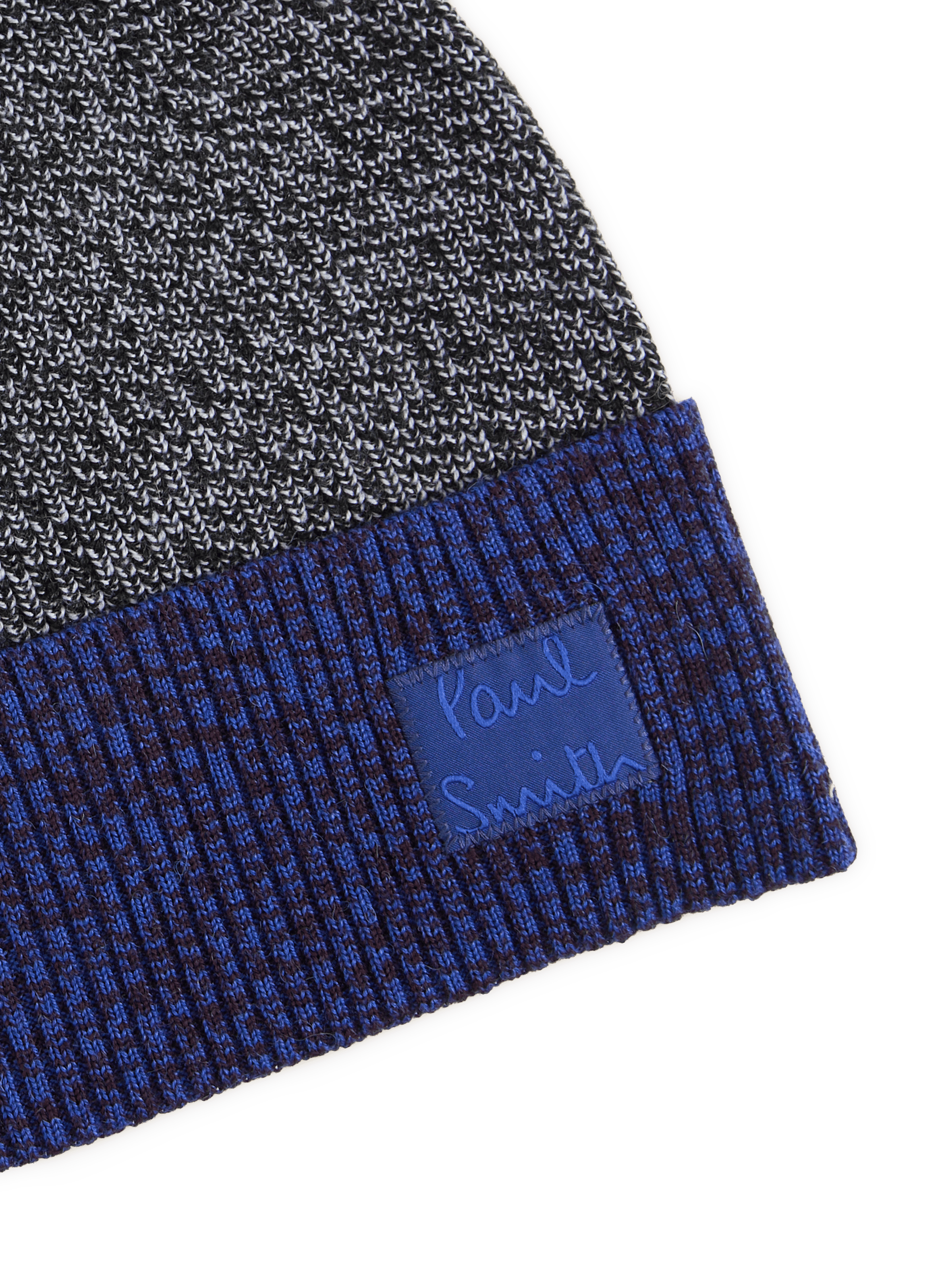 Bonnet bi-colore en laine mérinos mélangée PAUL SMITH Noir