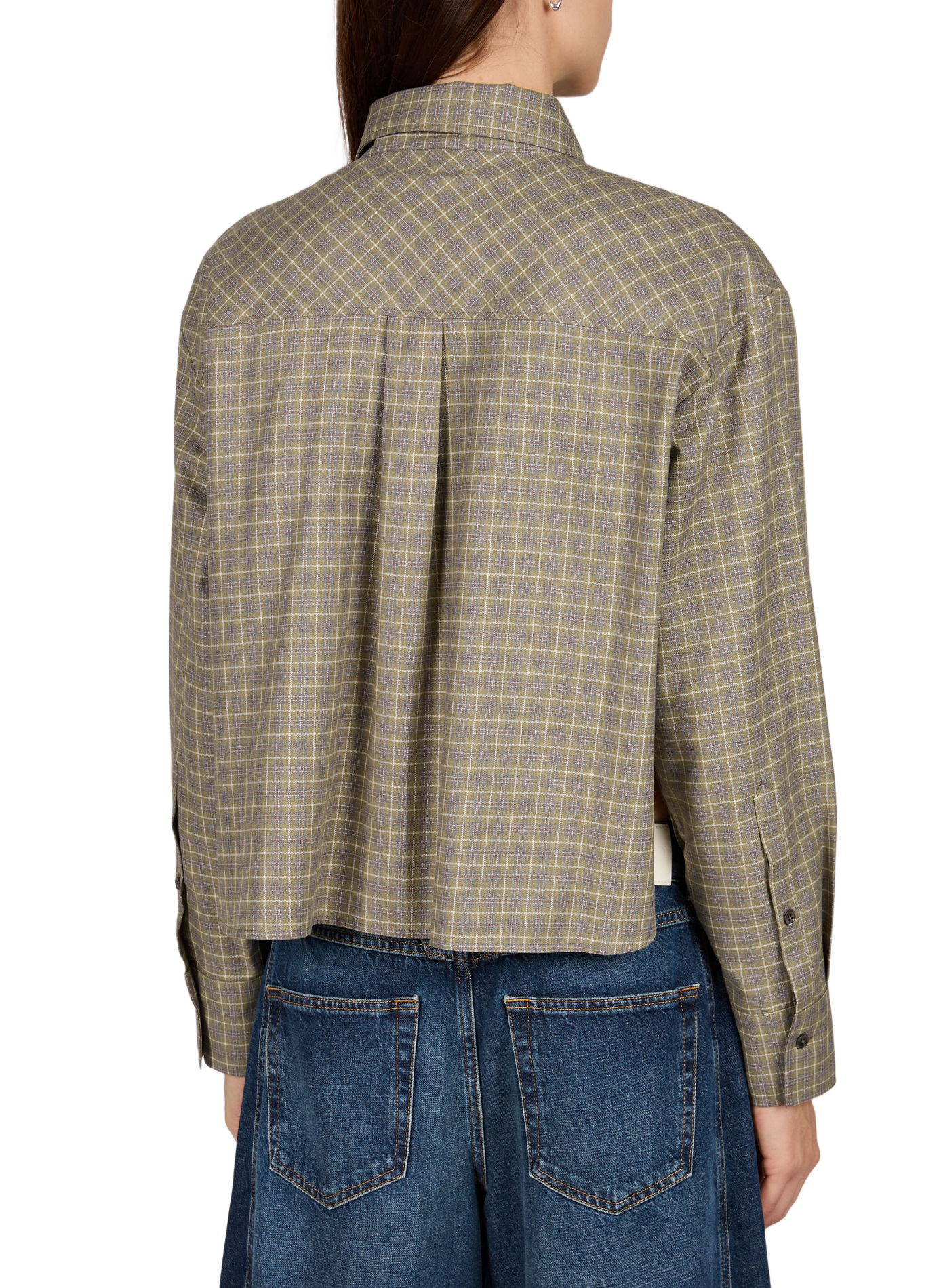 Straight classic collar checked shirt in blended cotton CLOSED Green