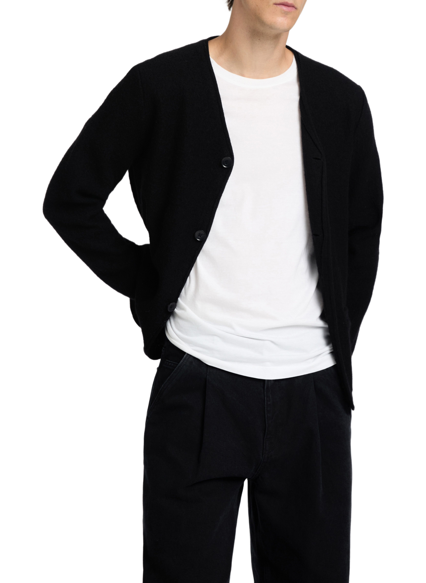 Gerade geschnittene Strickjacke mit V-Ausschnitt aus Wolle SELECTED Schwarz