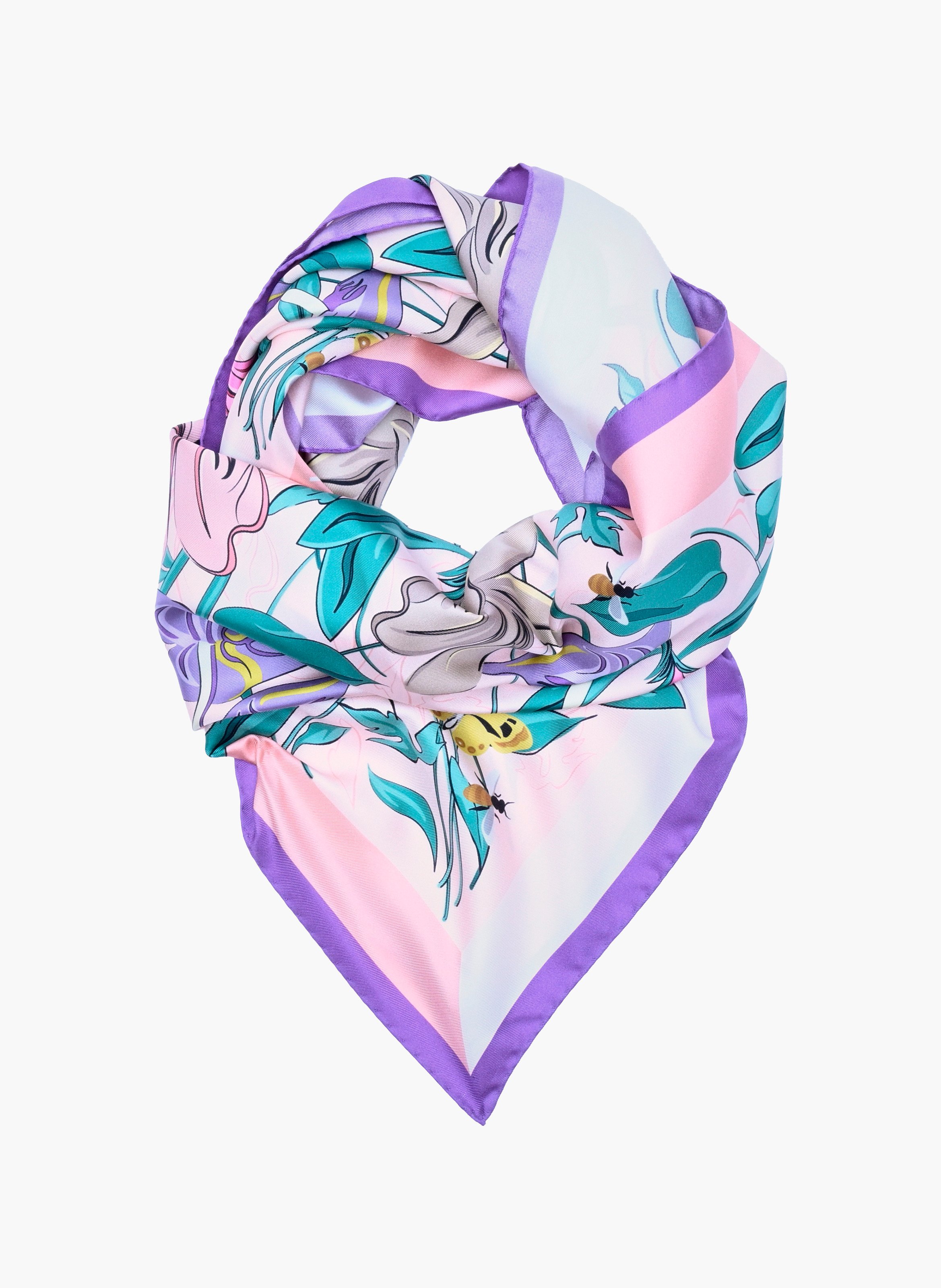 Zijden sjaal 90 cm met bloemenpatroon in zijde LANCEL Roze