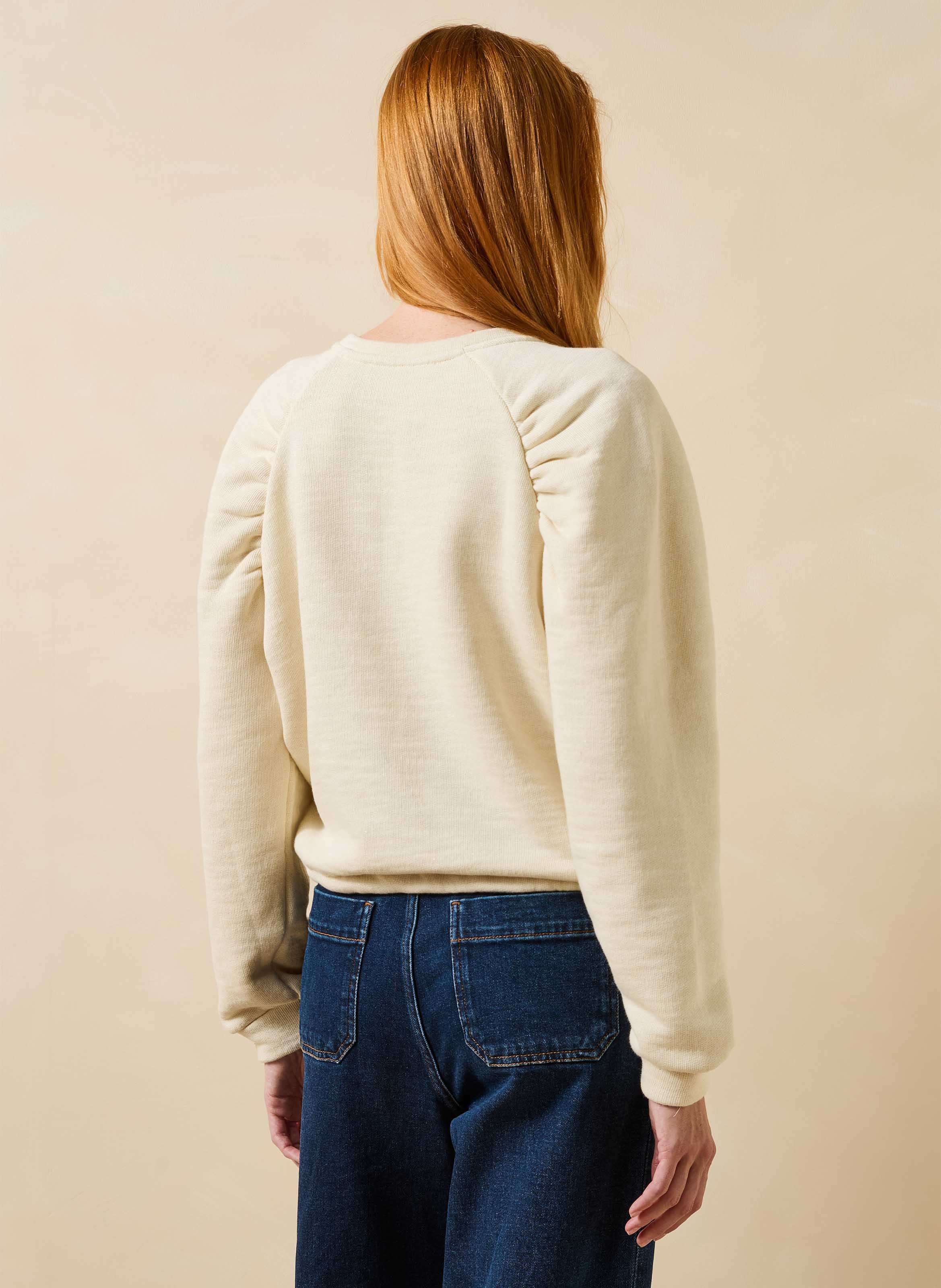 T-shirt met V-hals van katoenmix LA FEE MARABOUTEE Wit