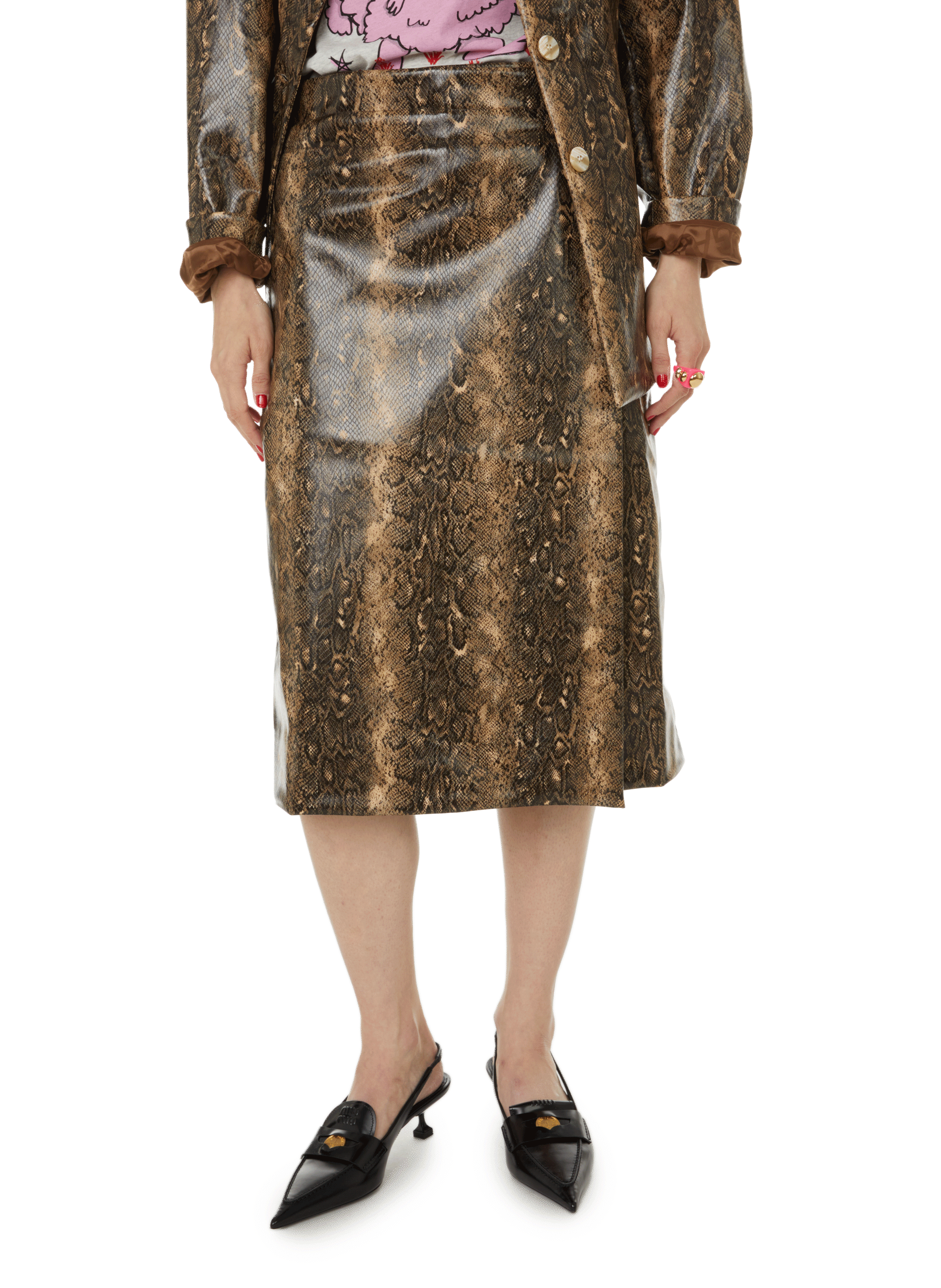 GANNI Reptile-print skirt Brown