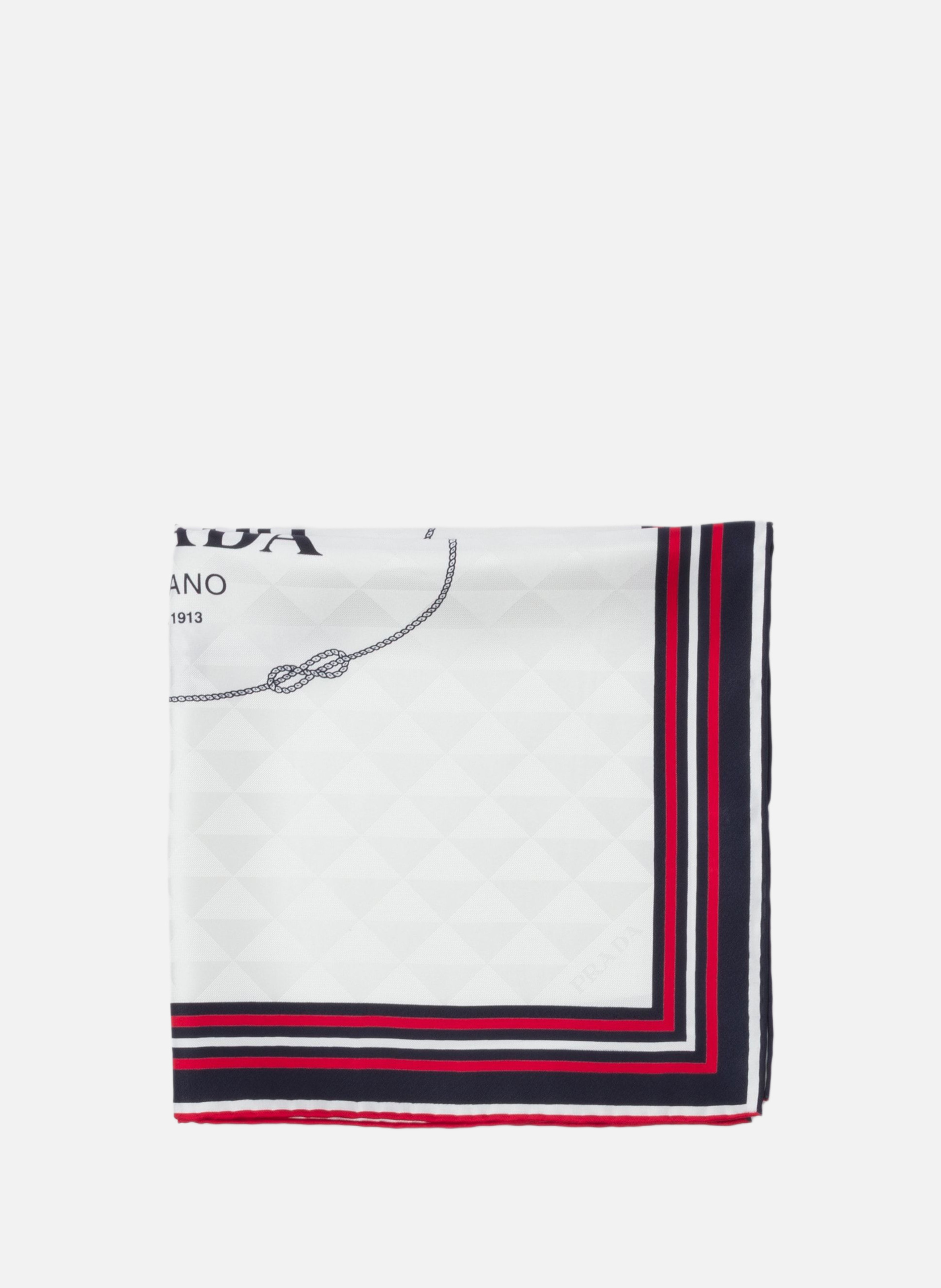 Foulard en jacquard de sergé de soie imprimé, 55 x PRADA Beige