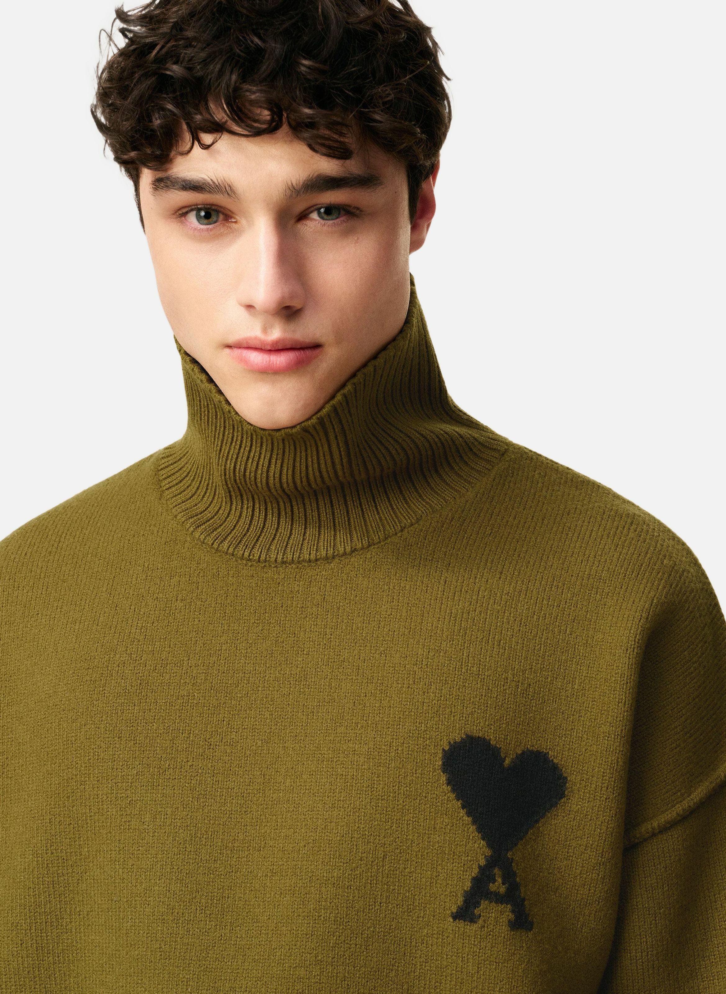 Pull col cheminée ami de coeur en laine unisexe AMI PARIS Vert