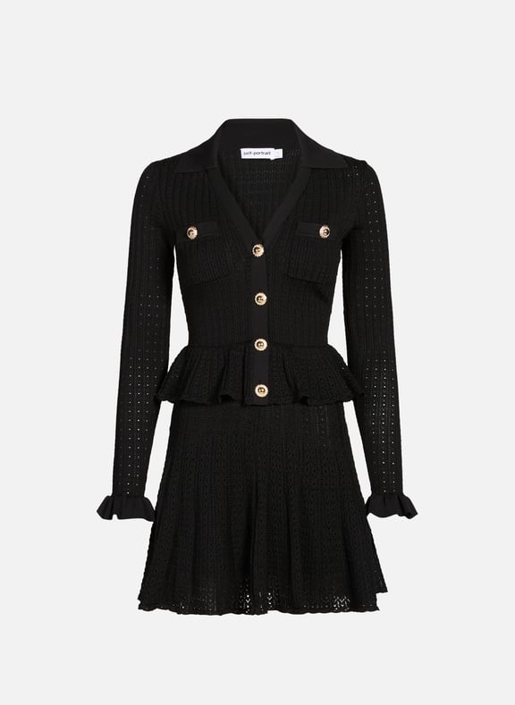 Short Pointelle Knit Dress Black by SELF PORTRAIT SELF PORTRAIT Short Pointelle Knit Dress Black