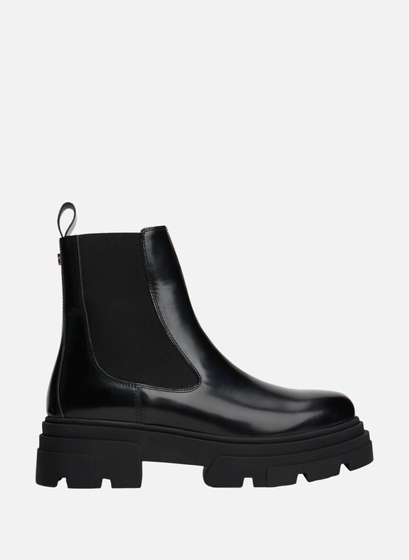 Grooved leather ankle boots Black by TOMMY HILFIGER TOMMY HILFIGER Grooved leather ankle boots Black