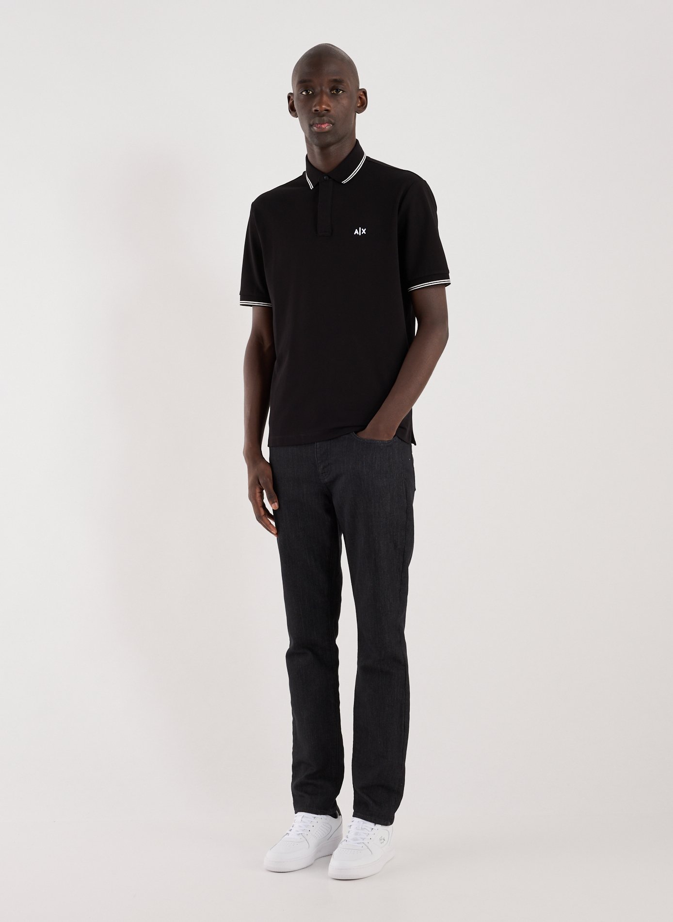 Short-sleeved polo in blended cotton ARMANI EXCHANGE Black