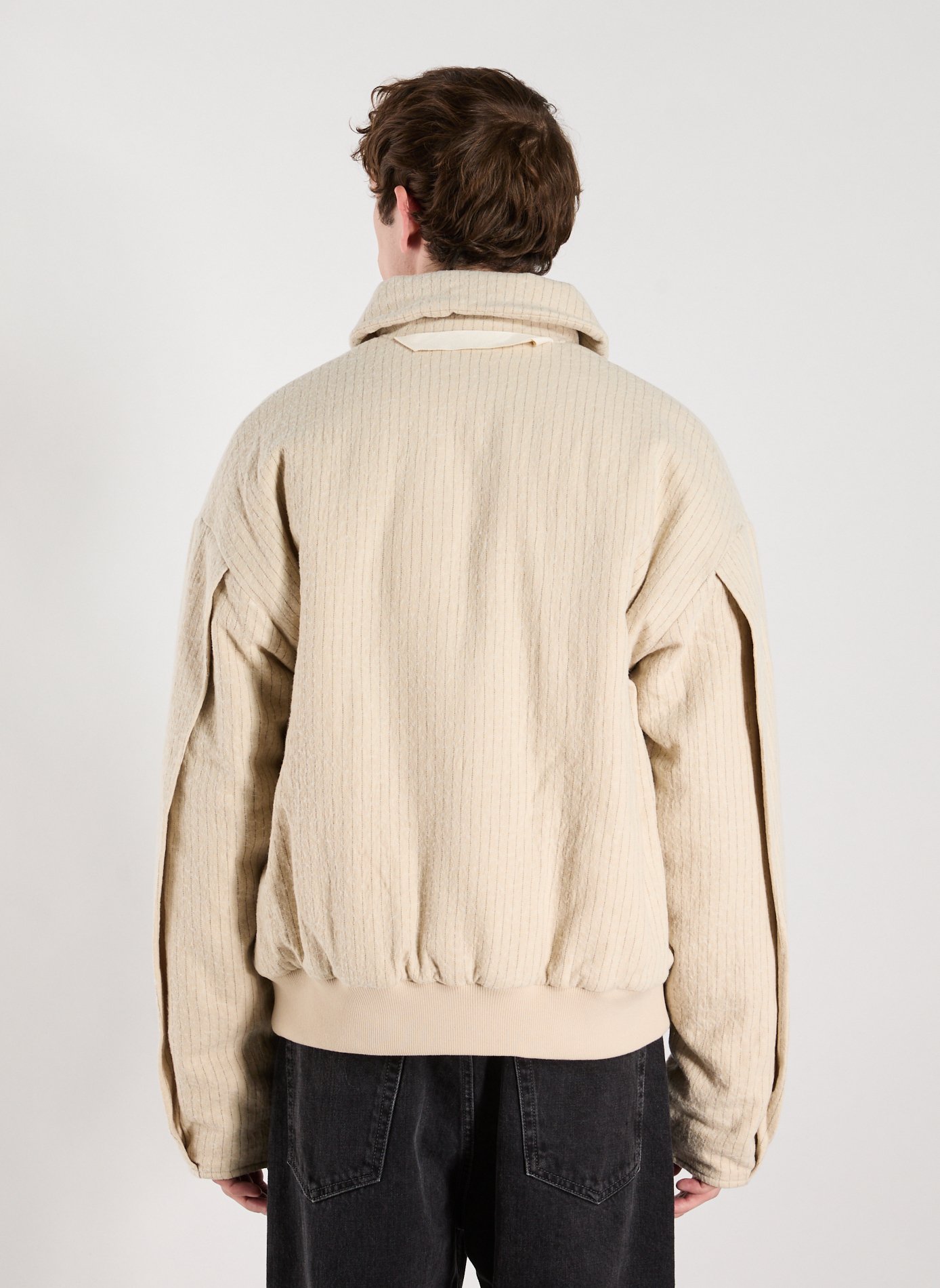 Bomber jacket with fine stripes in cotton and wool MERELY MADE Beige