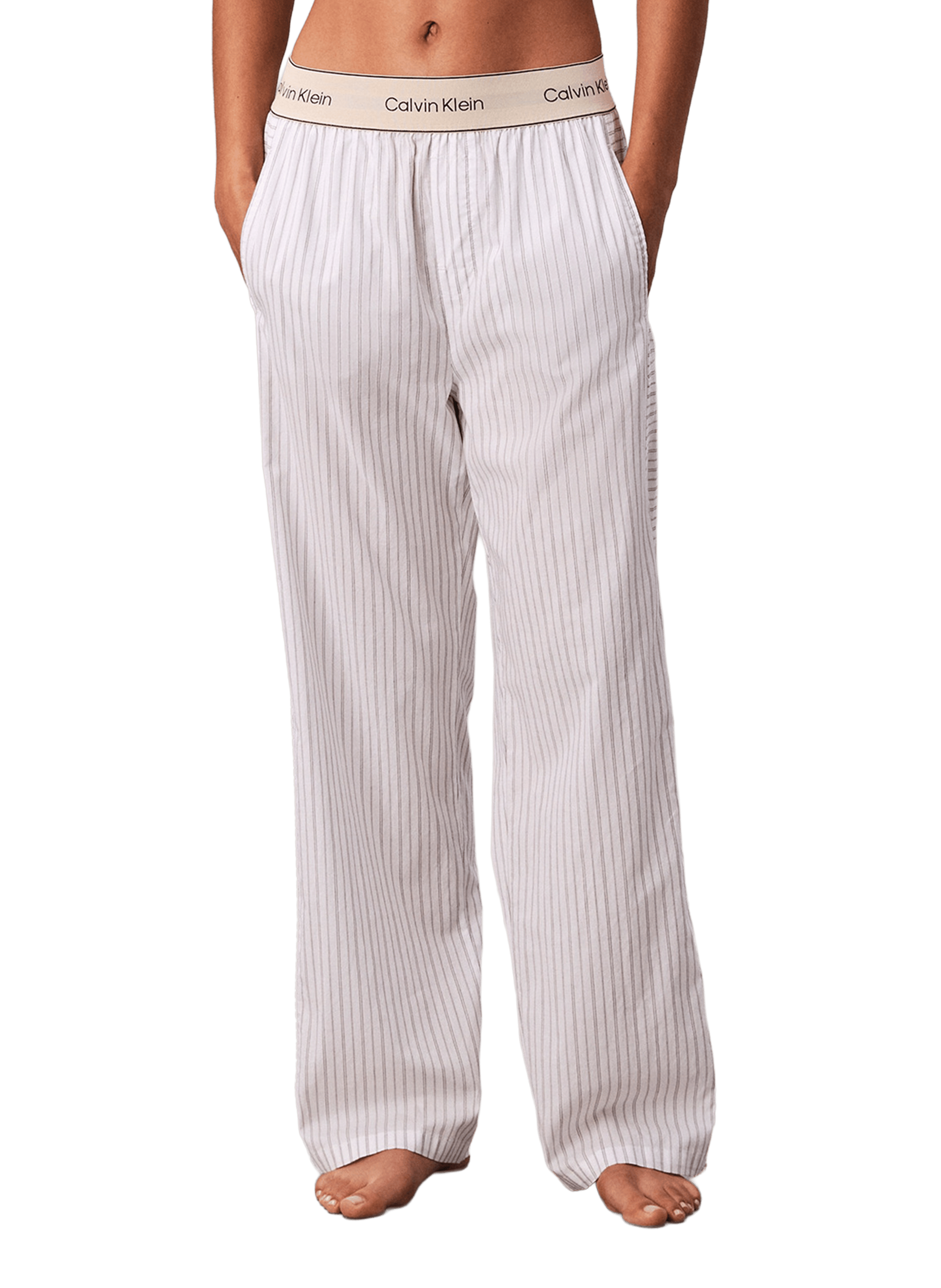 CALVIN KLEIN Straight striped poplin trousers Beige