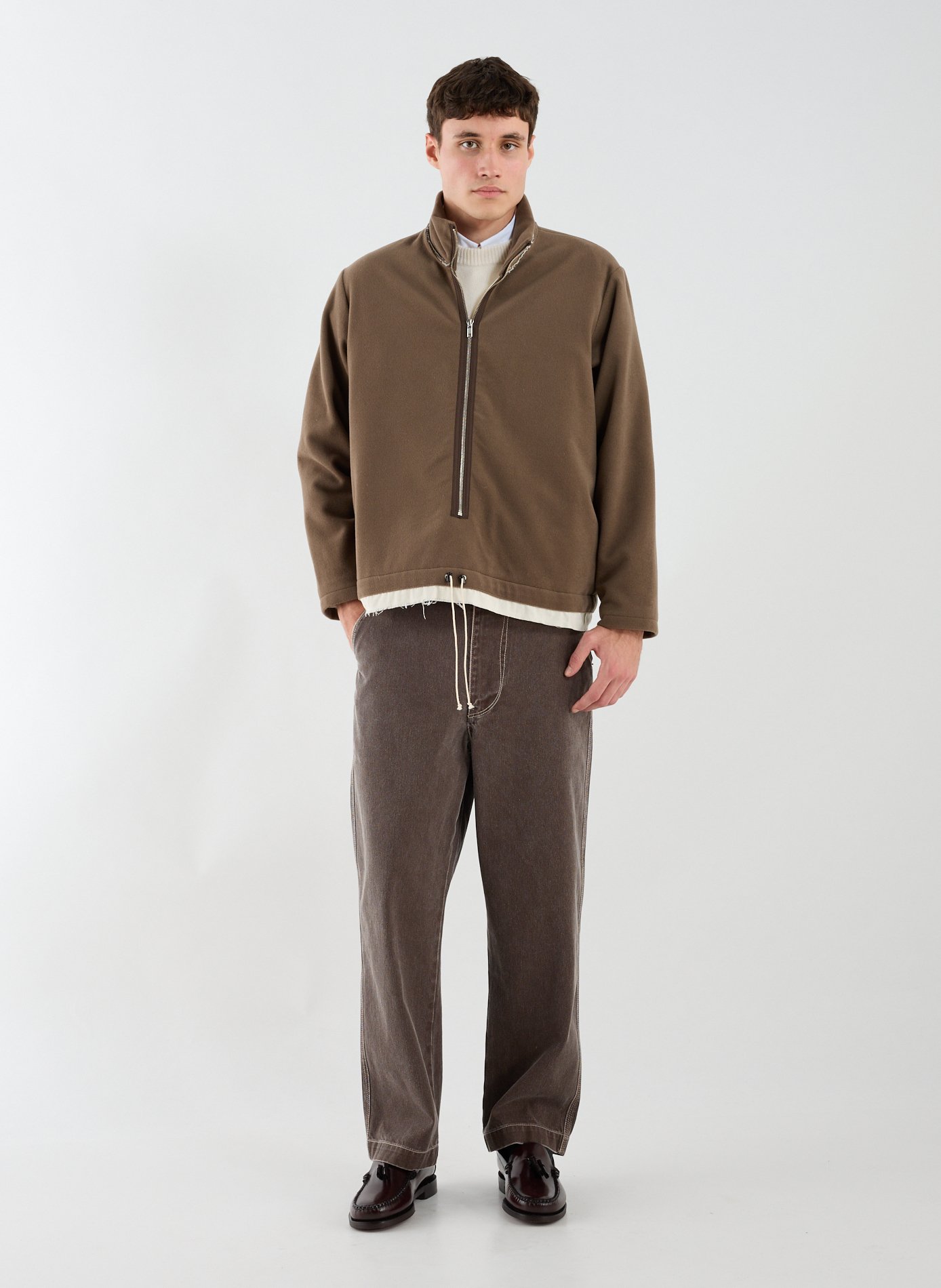 Zipped wool fleece anorak with high collar CAMIEL FORTGENS Brown