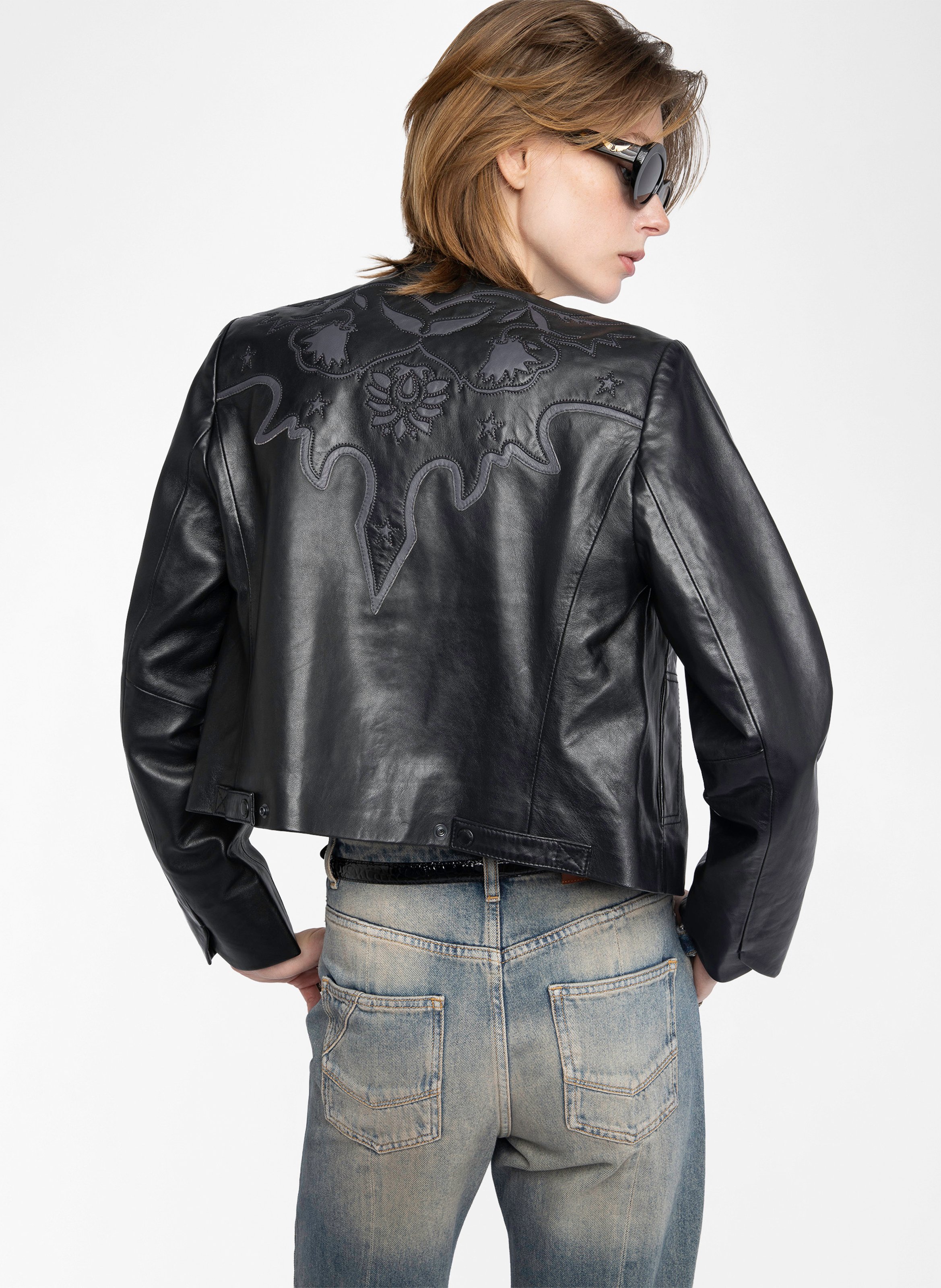 Blouson col rond en cuir luxi ZADIG&VOLTAIRE Noir
