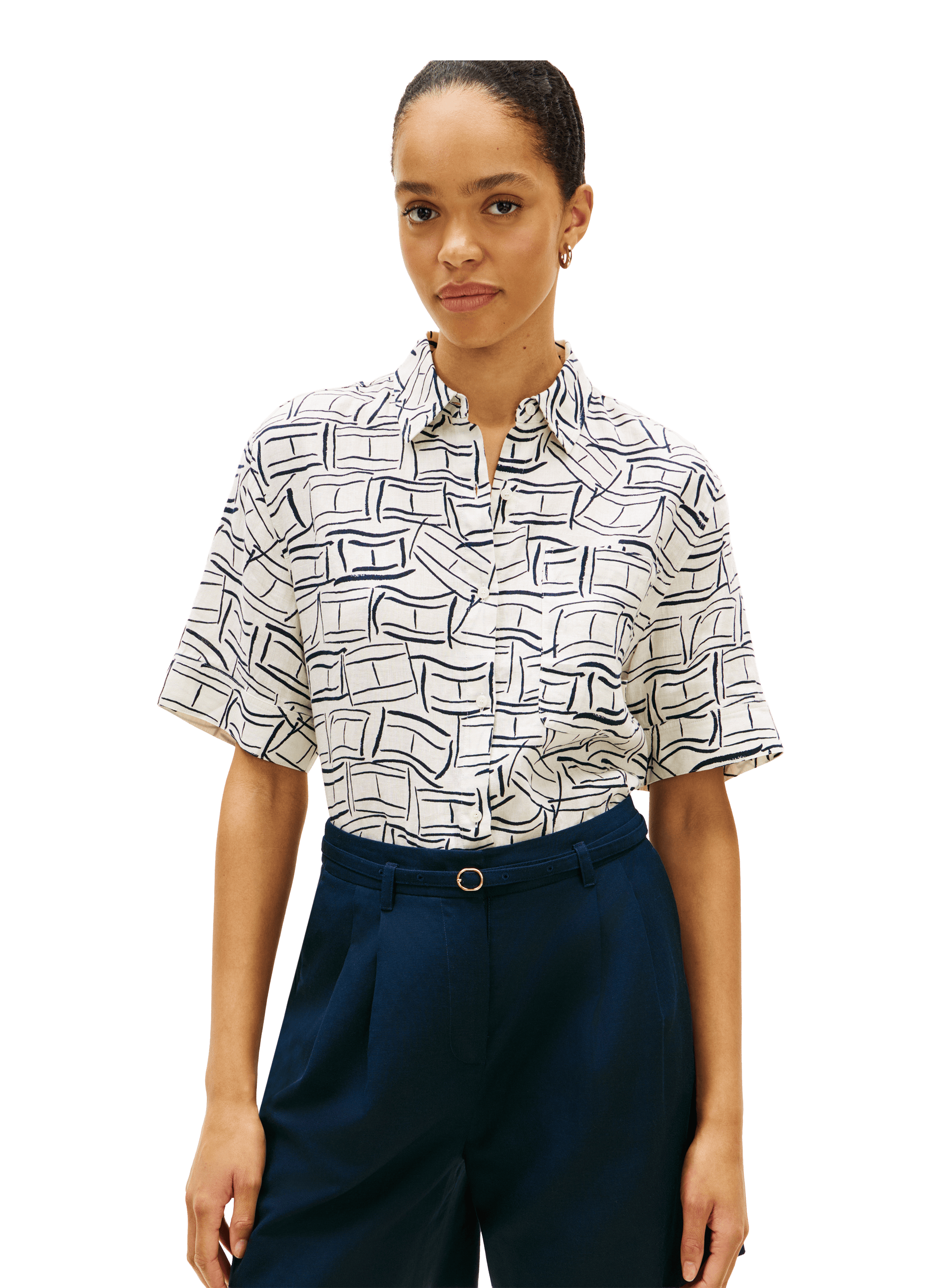 Chemise courte à logo en lin TOMMY HILFIGER Multicolore