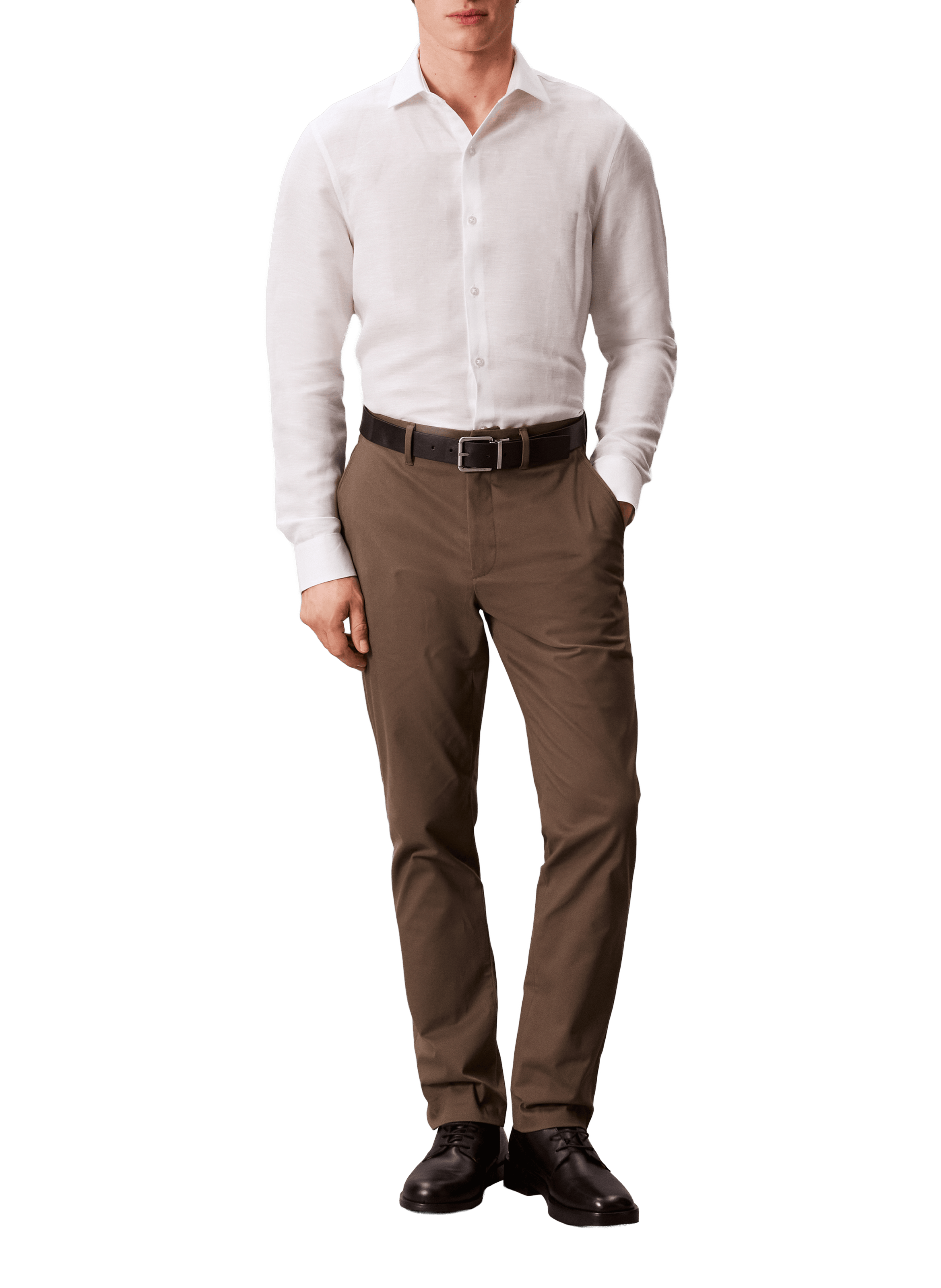 Chemise droite en lin mélangé CALVIN KLEIN Blanc