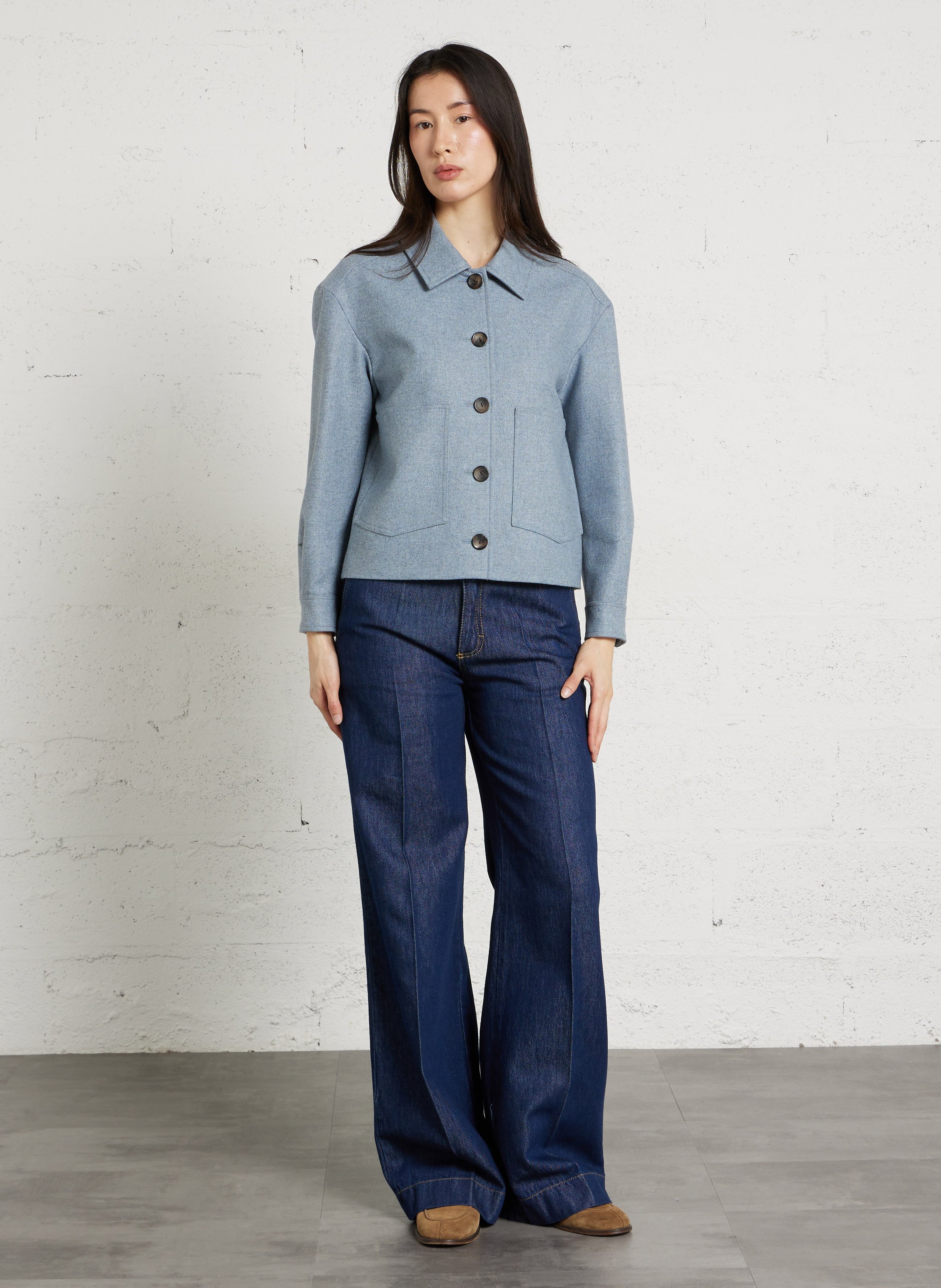 Veste courte boutonnée en laine mélangée colombe MAISON 123 Bleu