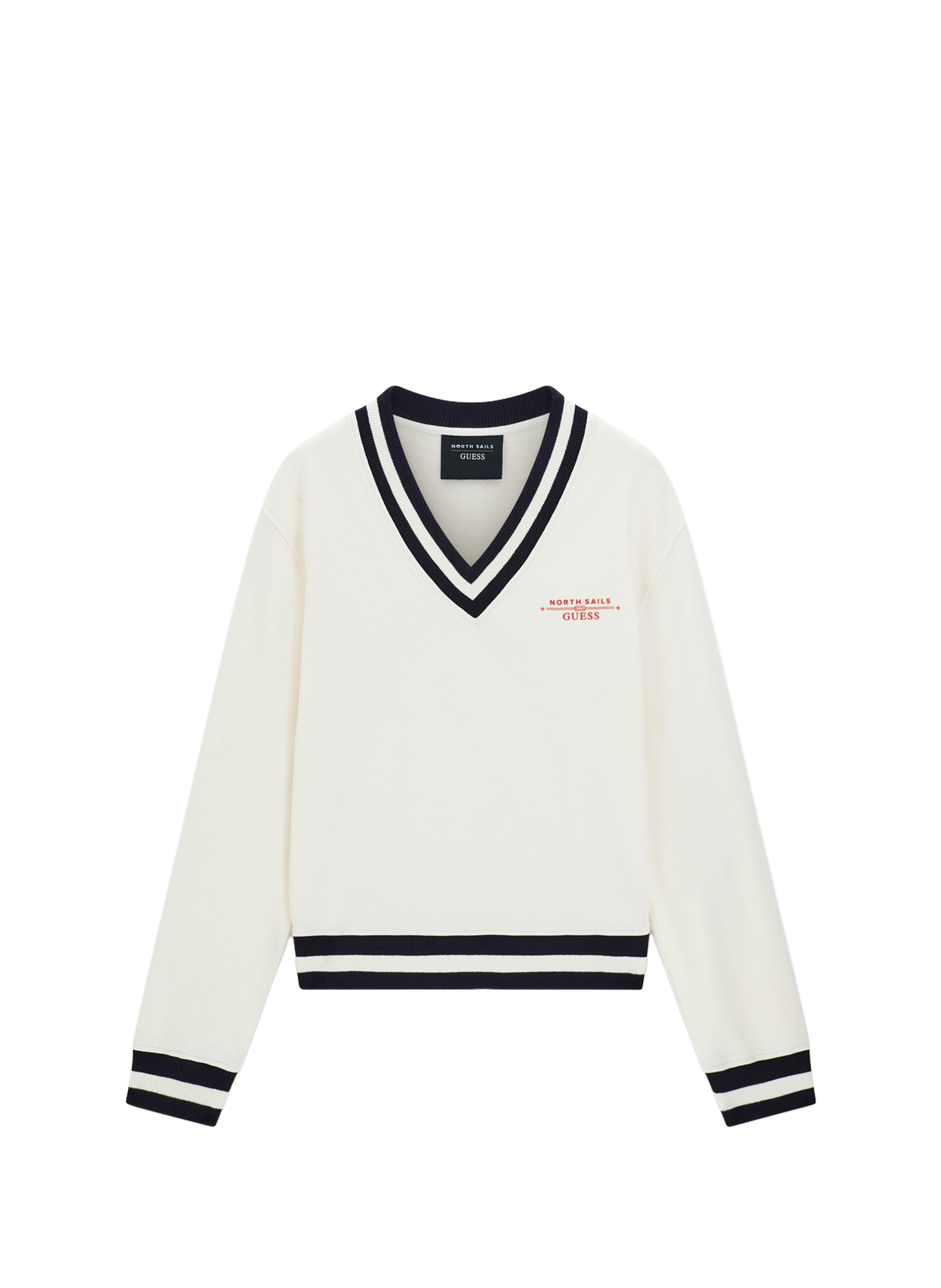 Trui met V-hals en geborduurd logodetail van een katoenmix. GUESS Beige