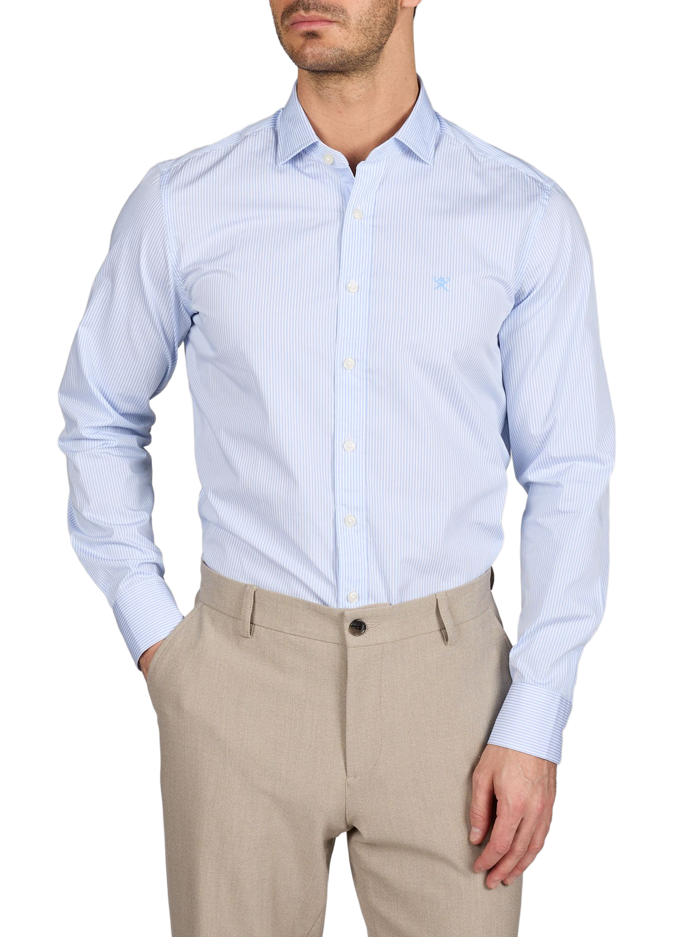 Chemise droite à rayures en coton HACKETT Bleu