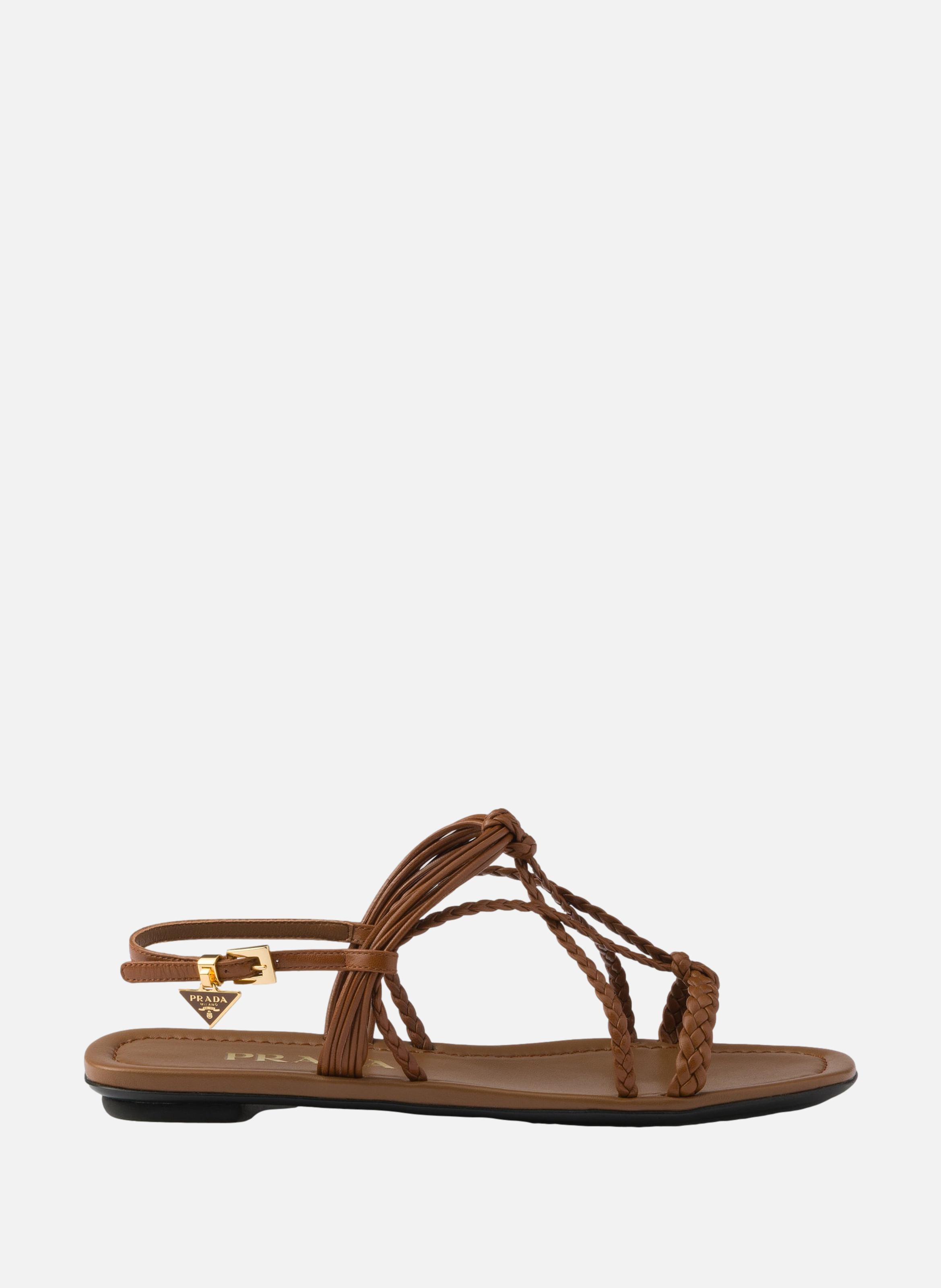 Sandales plates en cuir PRADA Marron