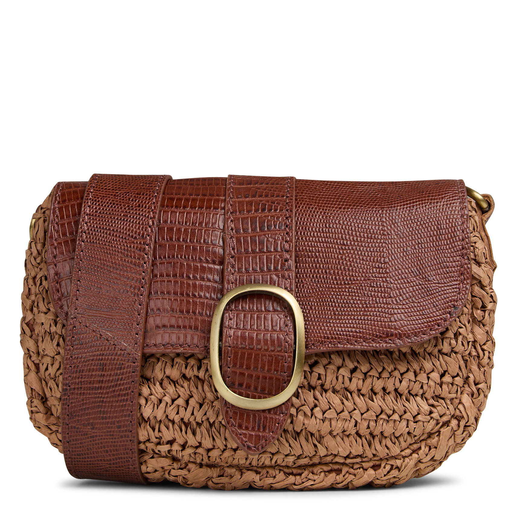 Sac bandoulière en cuir er raphia max mini MAISON 123 Marron