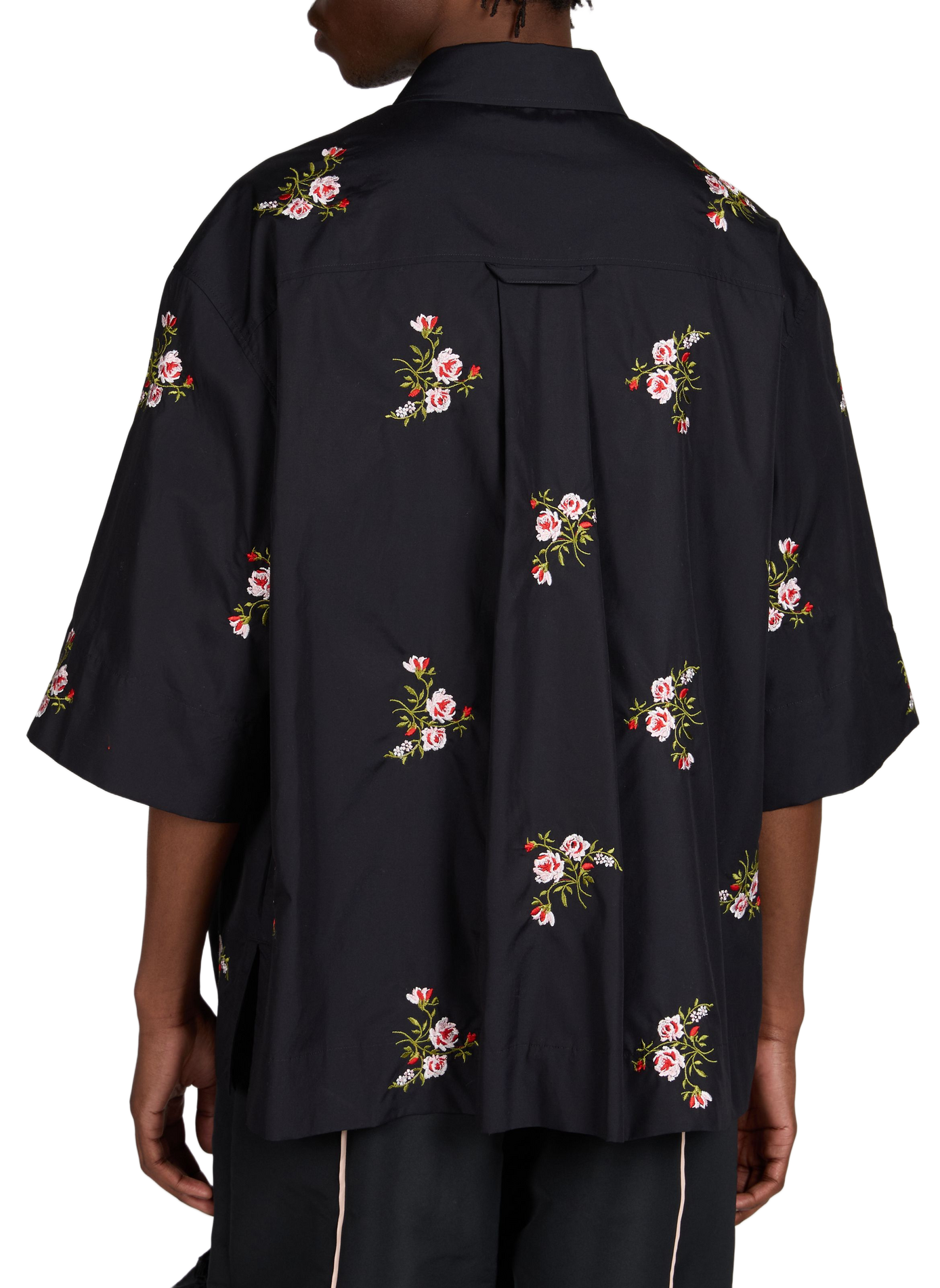 Short-sleeved cotton shirt with floral embroidery. SIMONE ROCHA Black