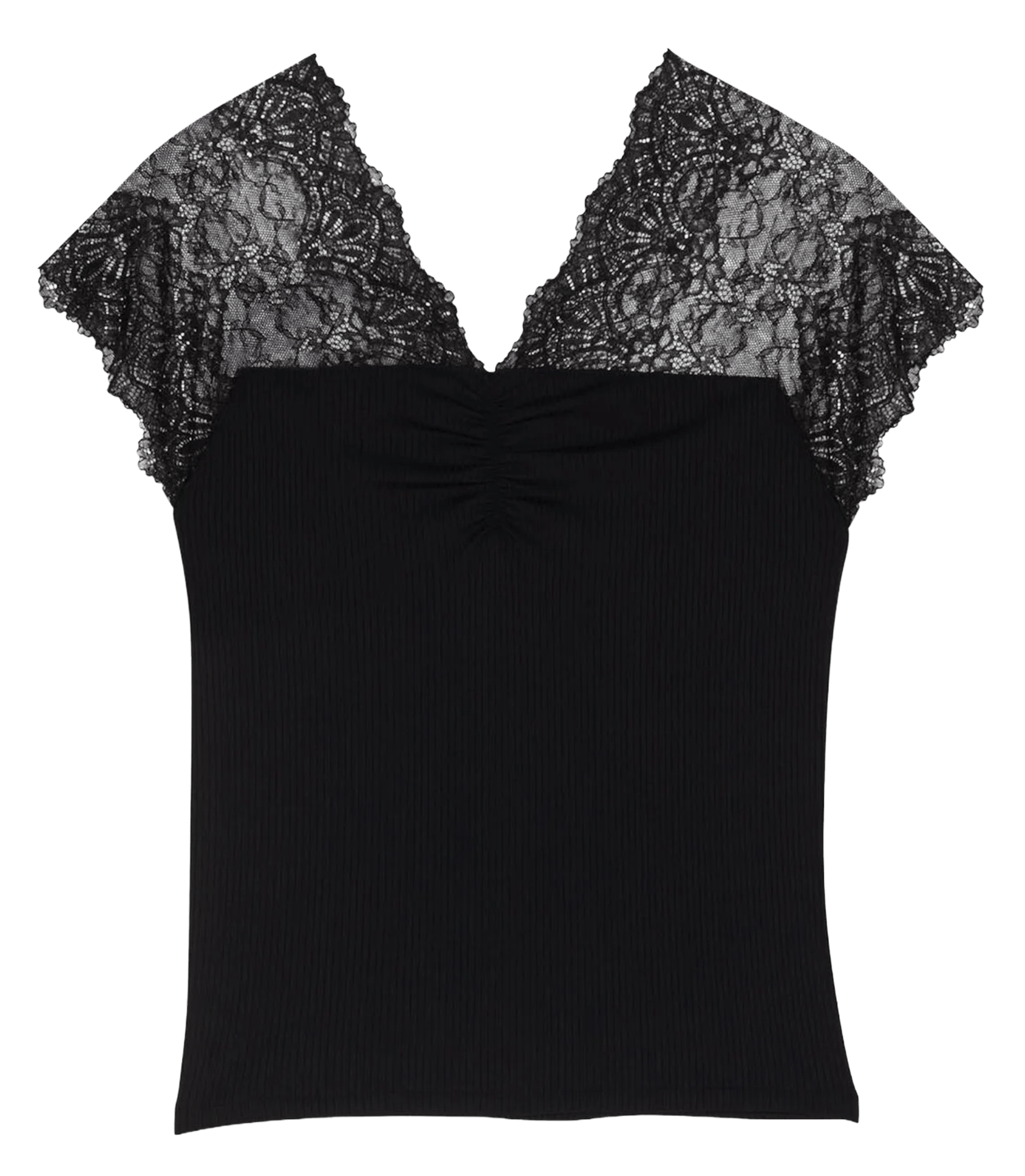 Top ajusté col v Noir
