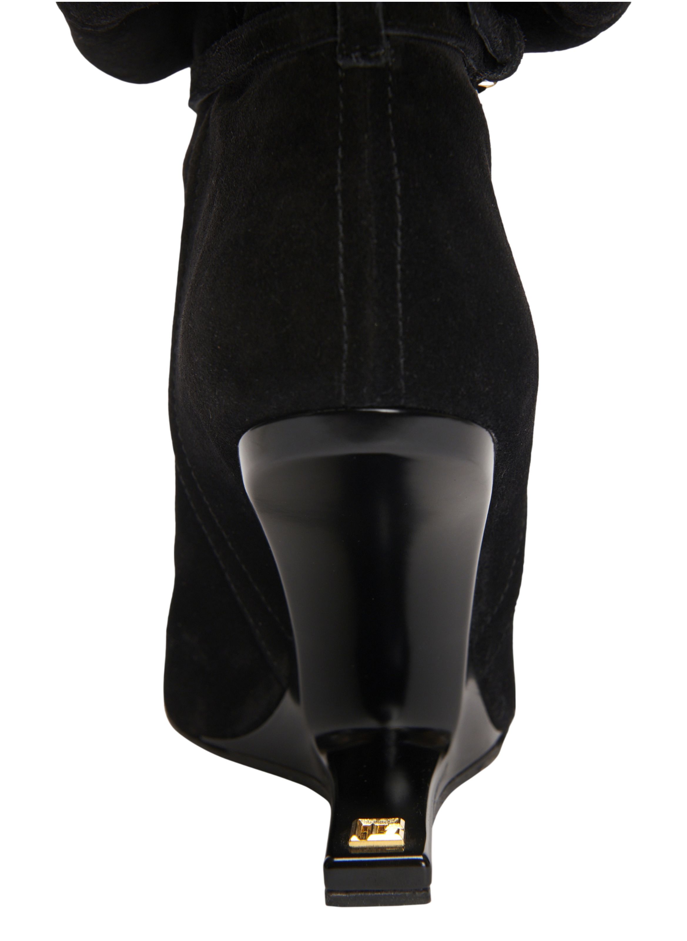 Bottines no wedge à pompon en cuir suédé BALMAIN Noir