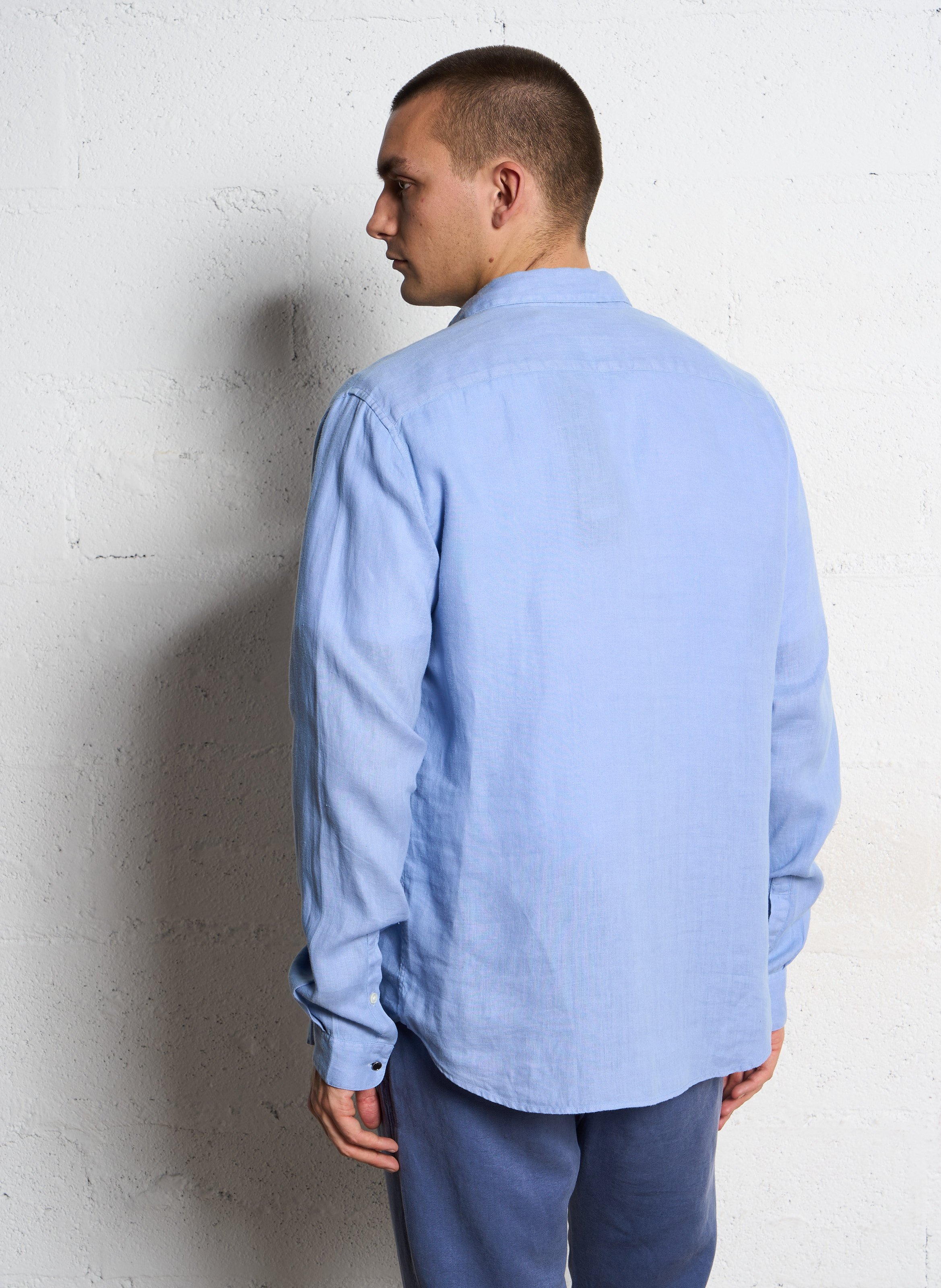Chemise slim-fit col parisien en lin IKKS Bleu