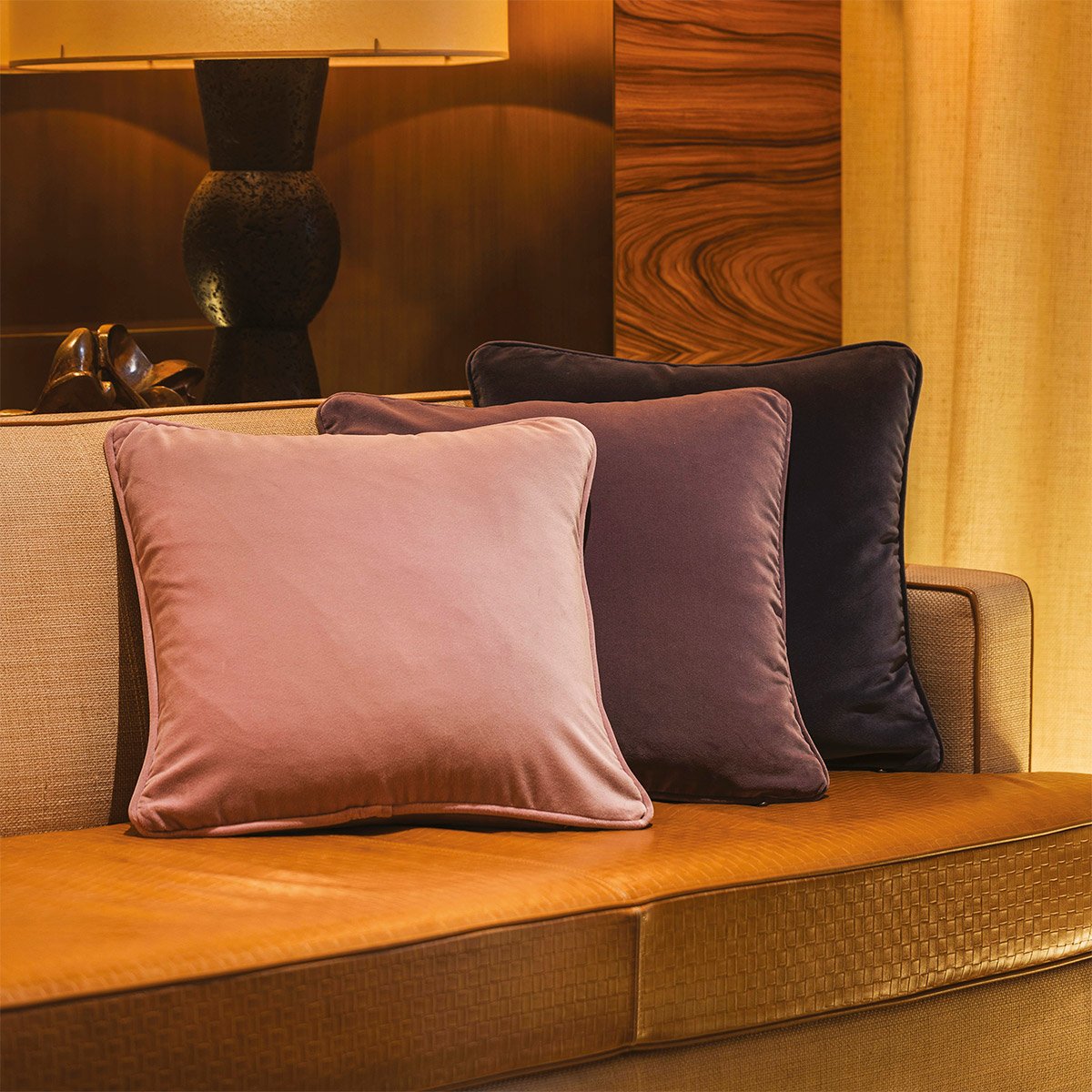Housse de coussin en velours, divan YVES DELORME Bleu