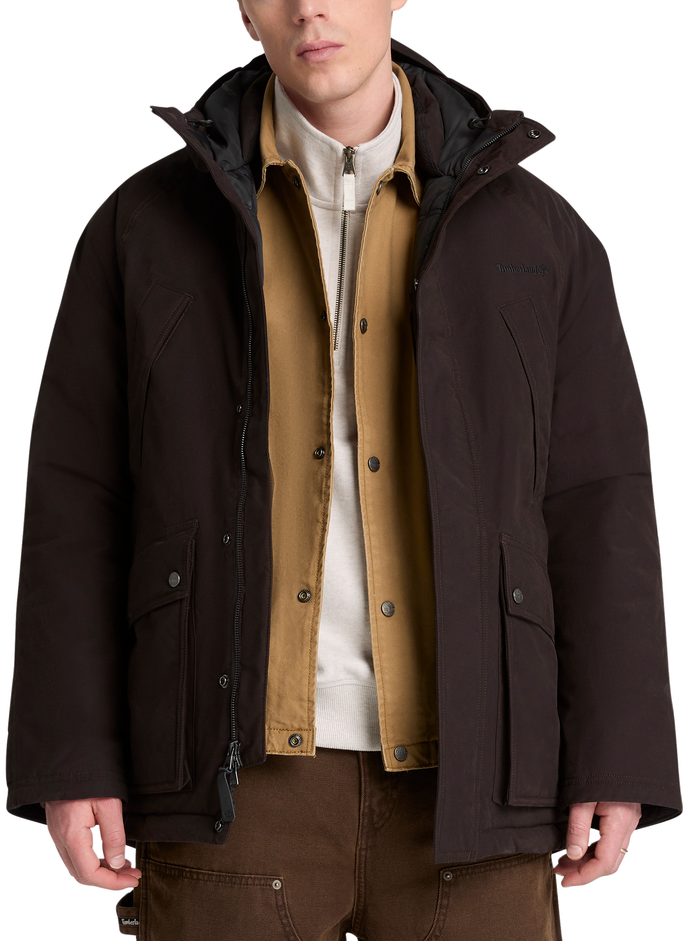 Parka droite unie en coton mélangé  TIMBERLAND Marron