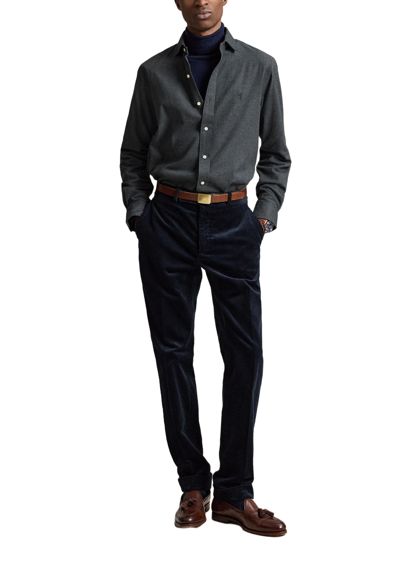 Chemise droite en coton mélangé POLO RALPH LAUREN Gris