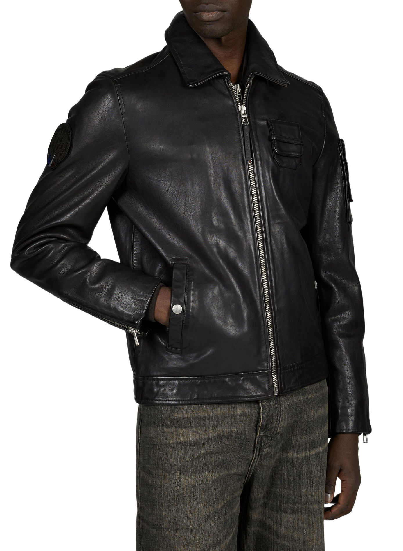Blouson droit Jaegger Alpha en cuir PATROUILLE DE FRANCE X REDSKINS Marron