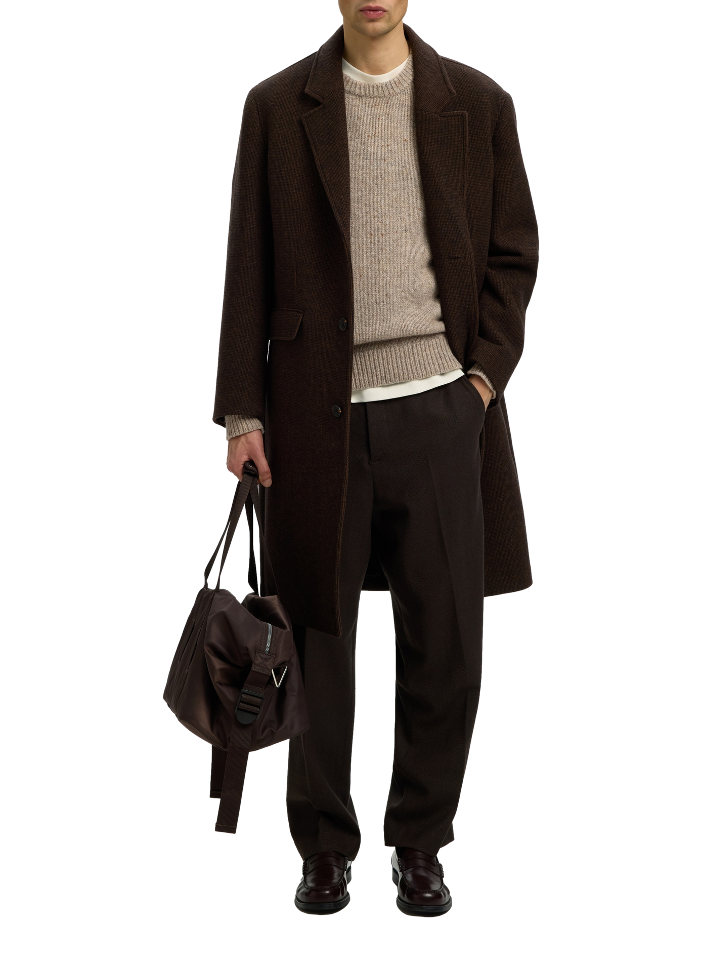 Gerader Rundhalsausschnitt-Pullover aus Wollmischung SELECTED Beige