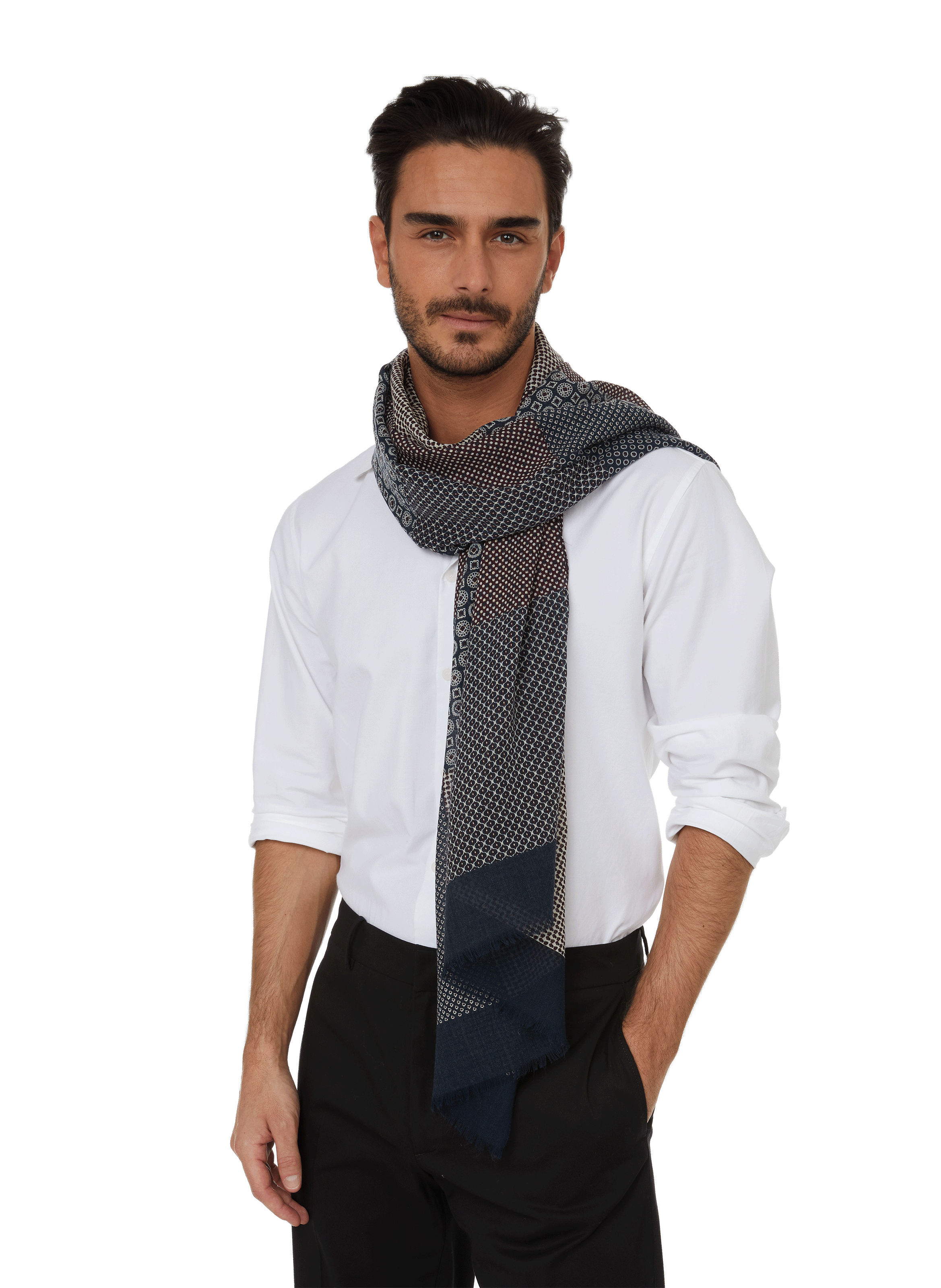 Printed wool scarf AU PRINTEMPS PARIS Blue