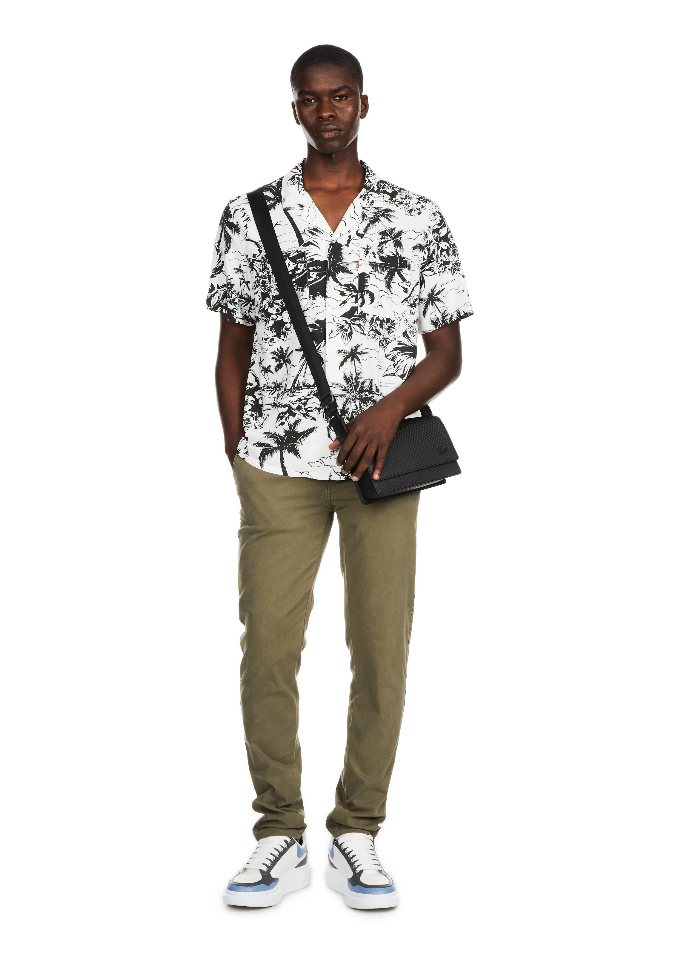 Sac à bandoulière en cuir LACOSTE Noir