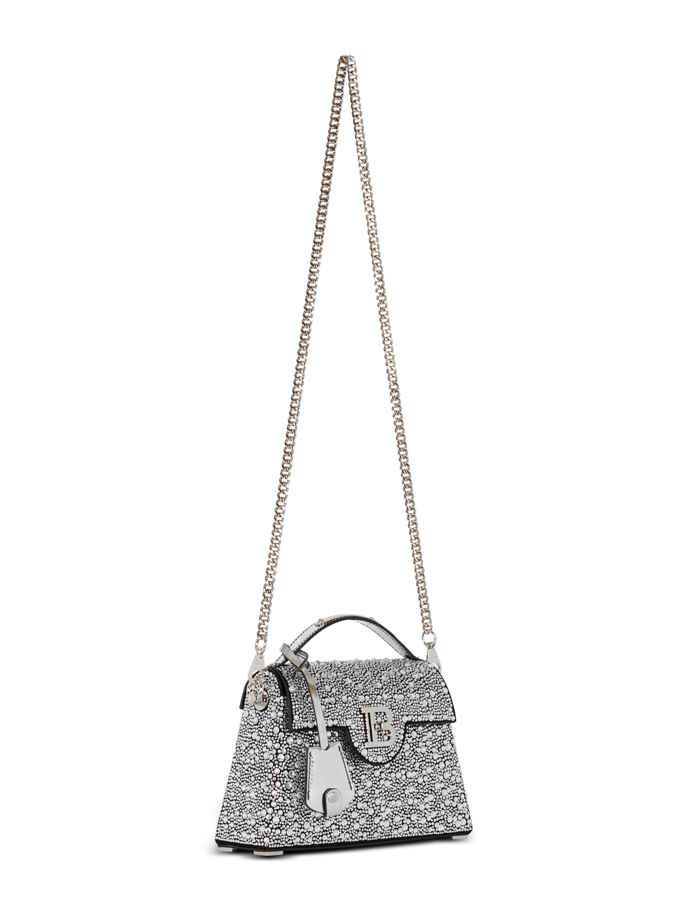 Sac b-buzz dynasty en cuir suédé et strass BALMAIN Argent
