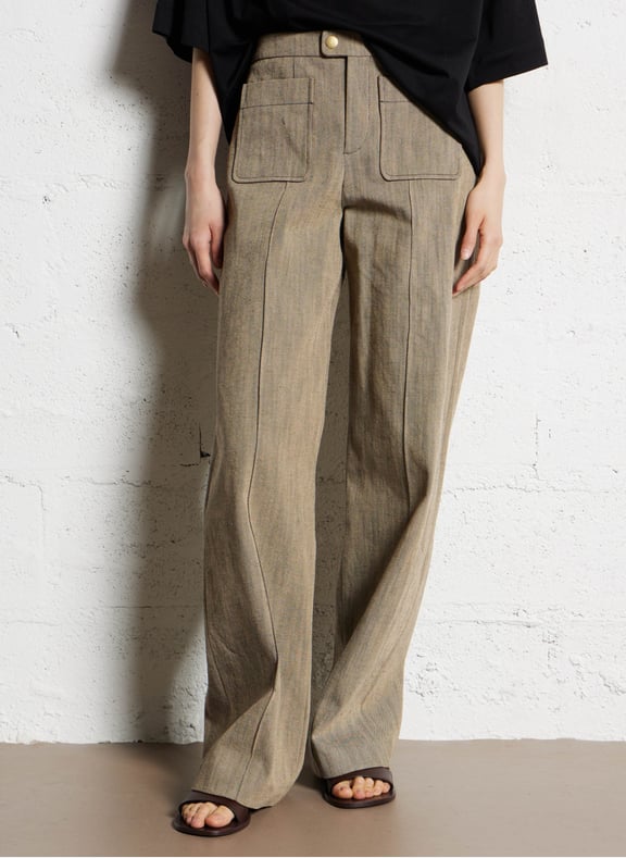 Pantalon droit taille haute en coton harold Beige by SOEUR SOEUR Pantalon droit taille haute en coton harold Beige