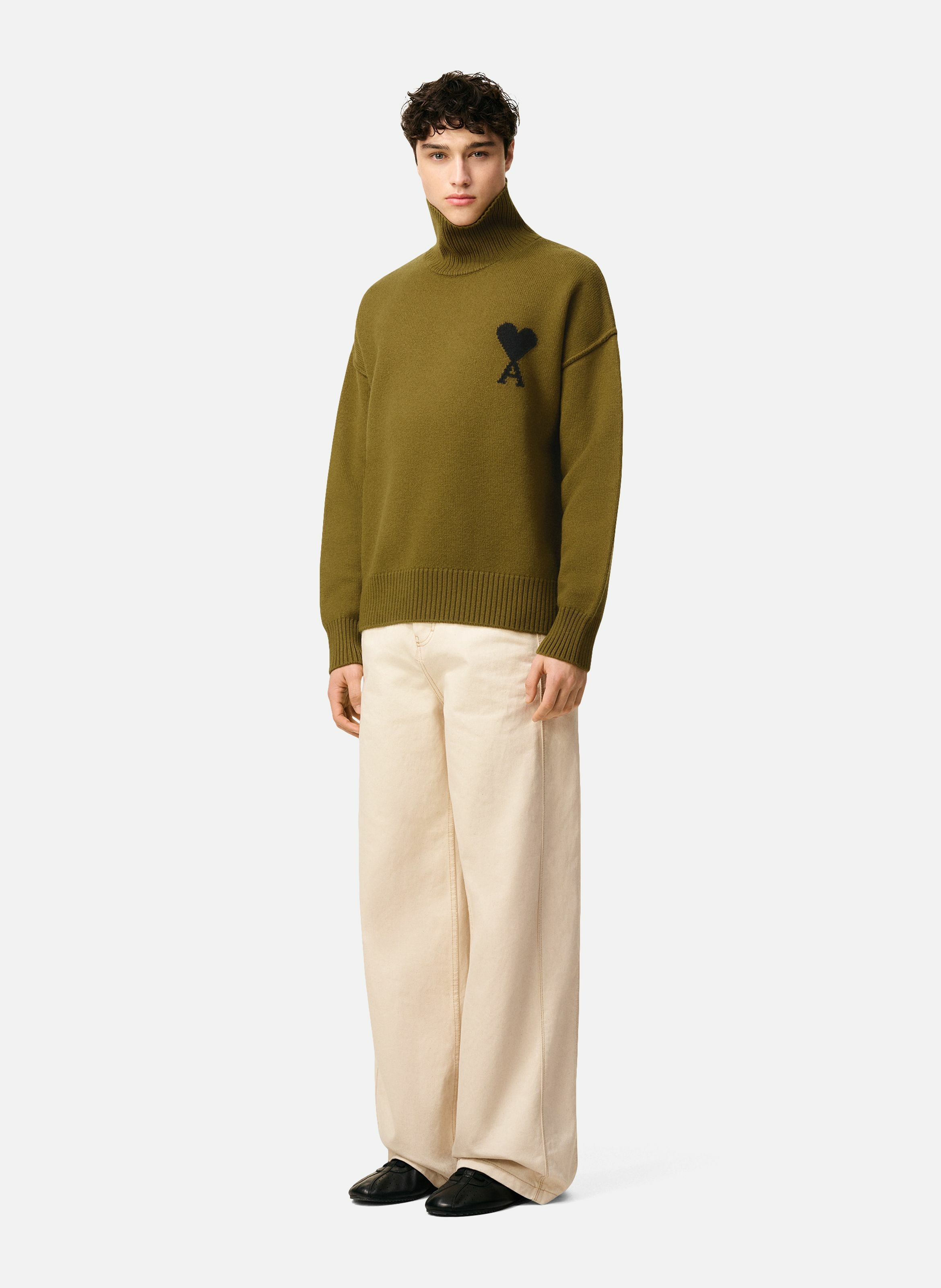 Pull col cheminée ami de coeur en laine unisexe AMI PARIS Vert